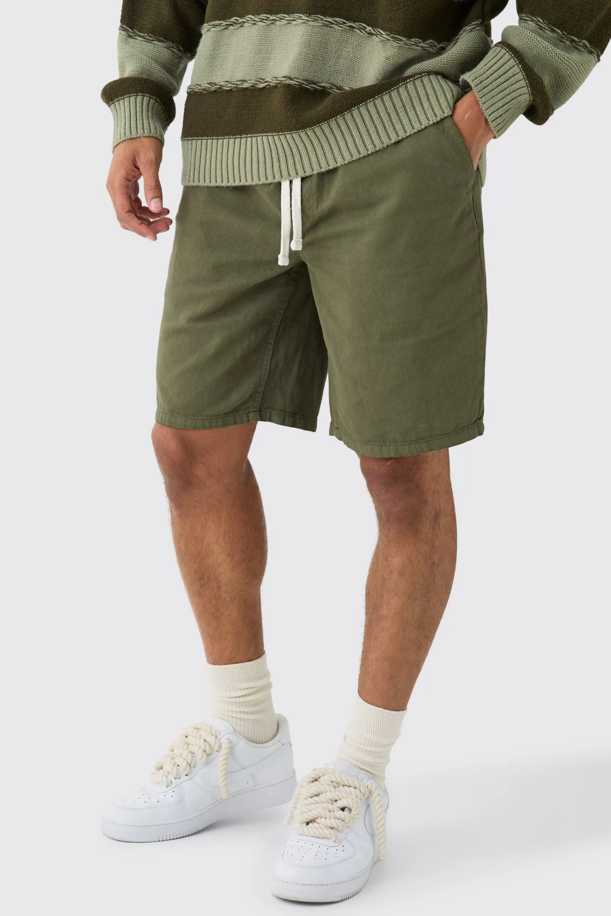 boohooMAN Elasticated Waist Drawcord Detail Relaxed Fit Shorts In | UK