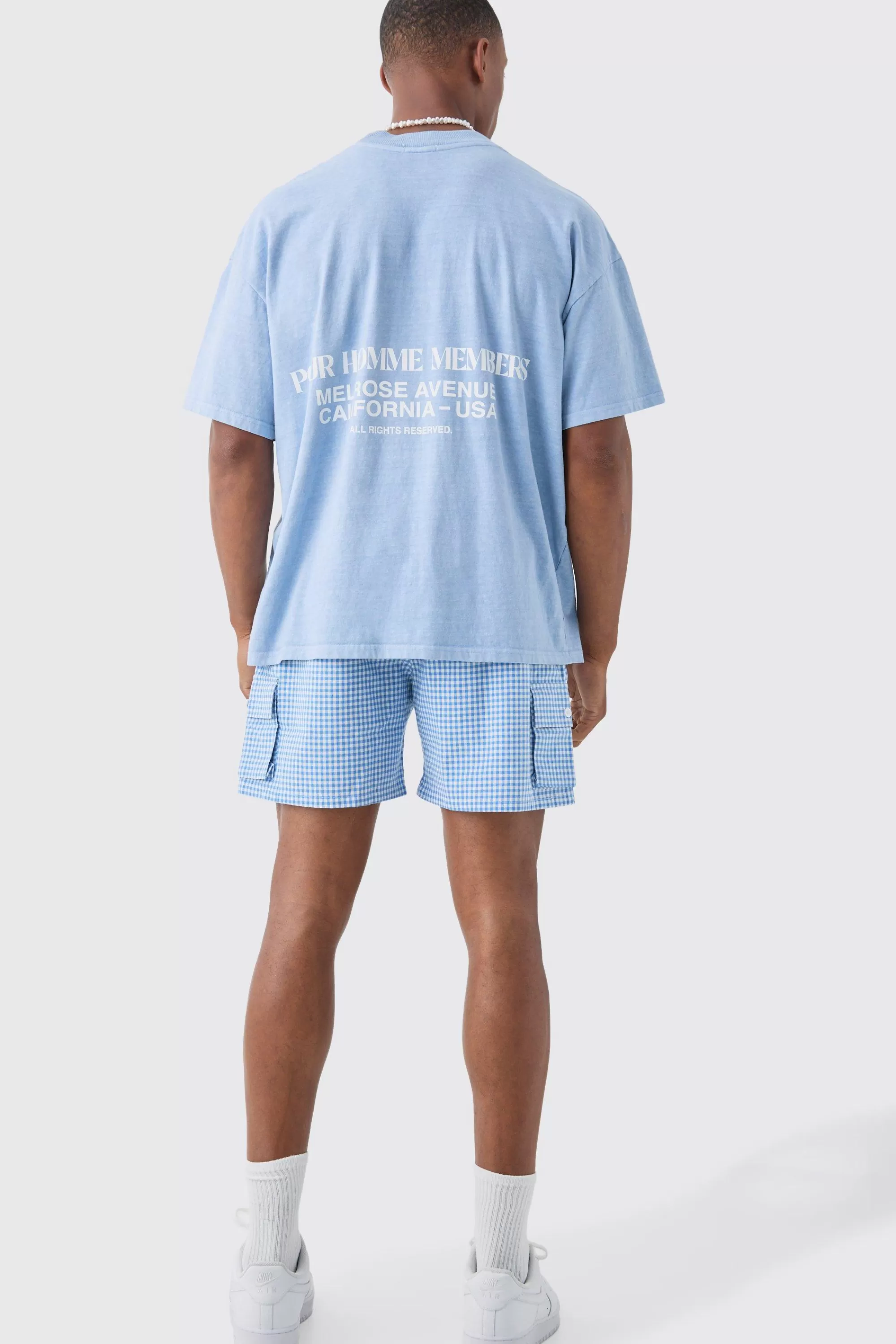 boohooMAN Elasticated Waist Gingham Check Linen Look Relaxed Short In | UK