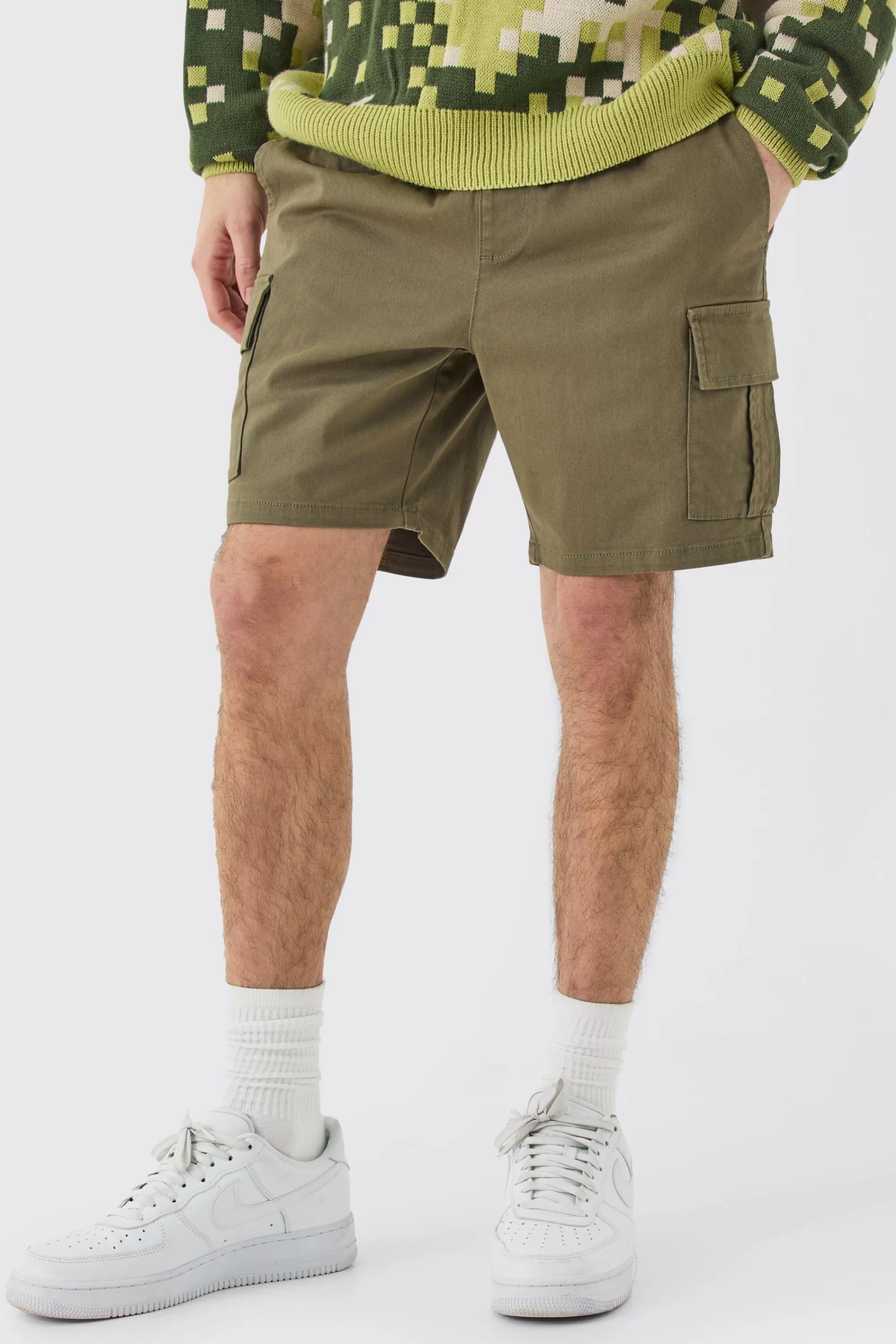 boohooMAN Elasticated Waist Skinny Fit Cargo Shorts | UK