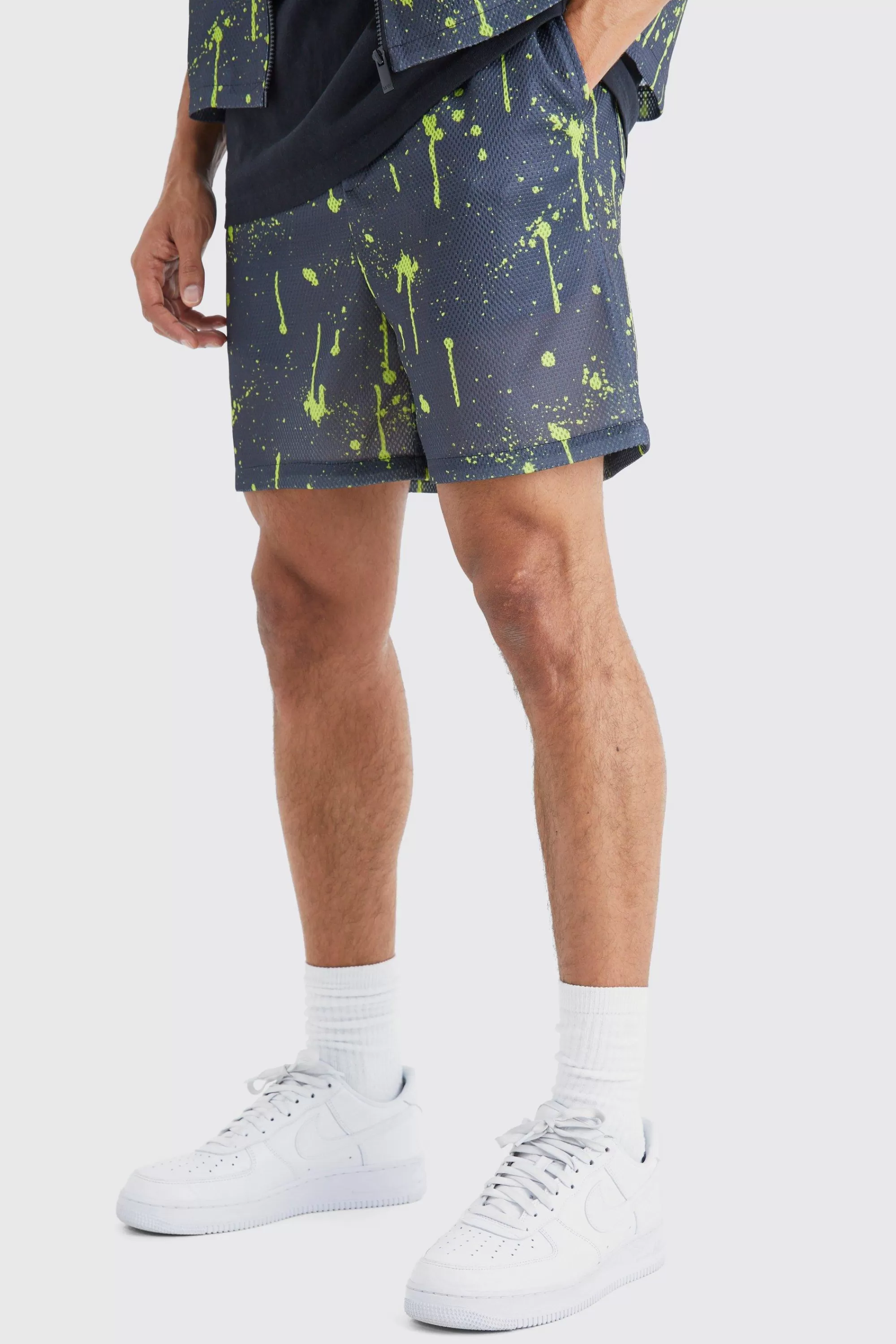 boohooMAN Elasticated Waist Mesh Scuba Graphic Shorts | UK
