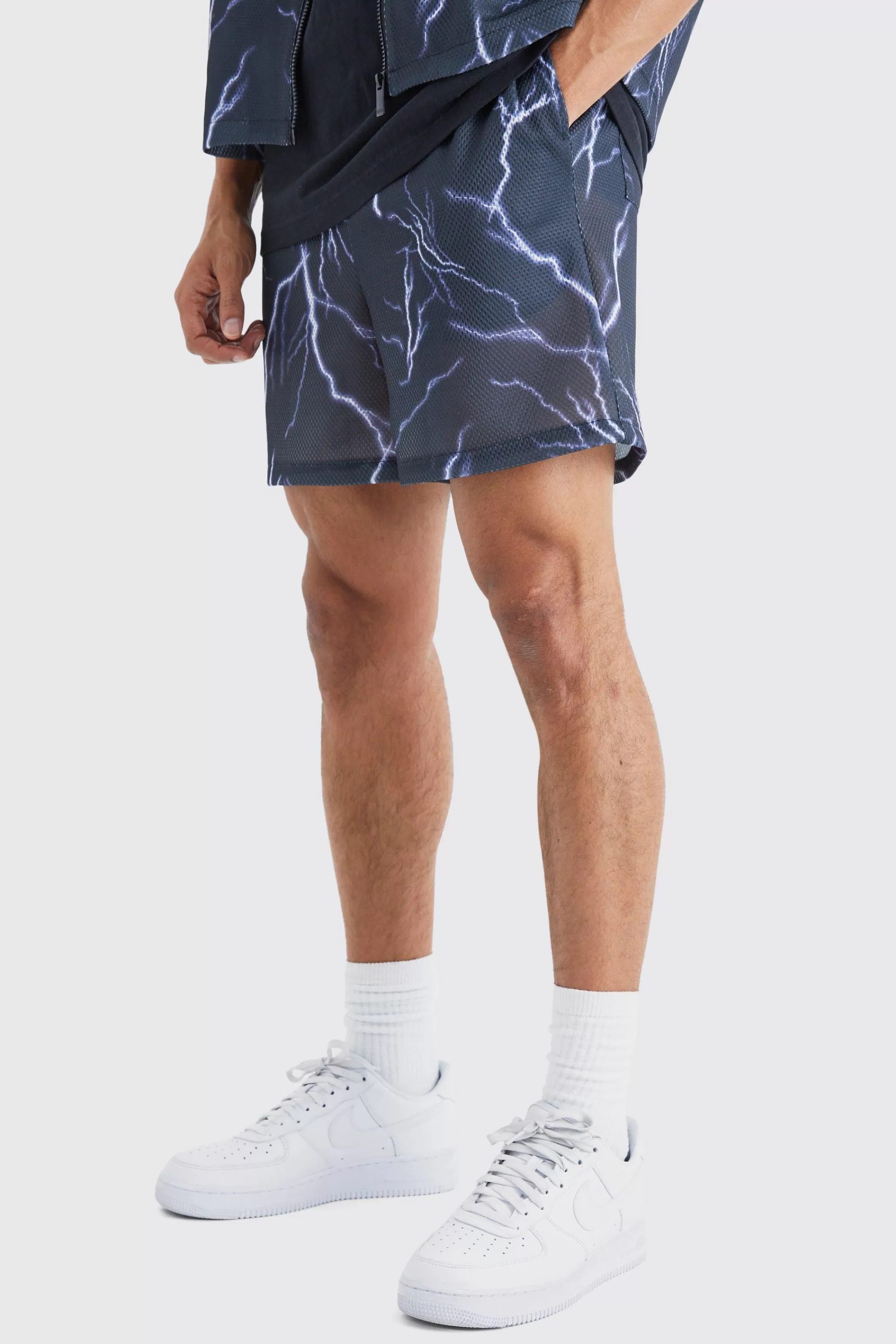 boohooMAN Elasticated Waist Mesh Scuba Graphic Shorts | UK