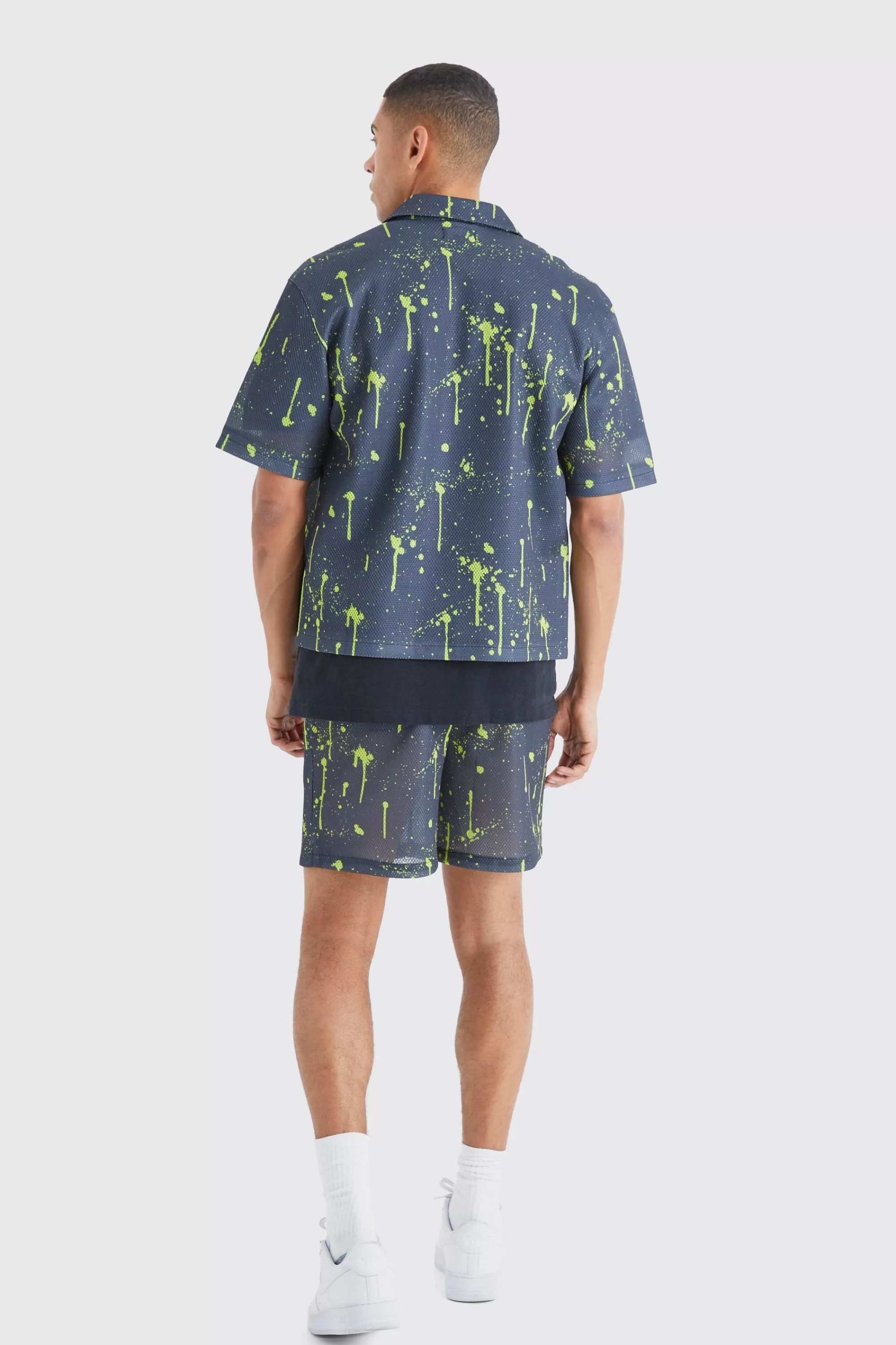 boohooMAN Elasticated Waist Mesh Scuba Graphic Shorts | UK