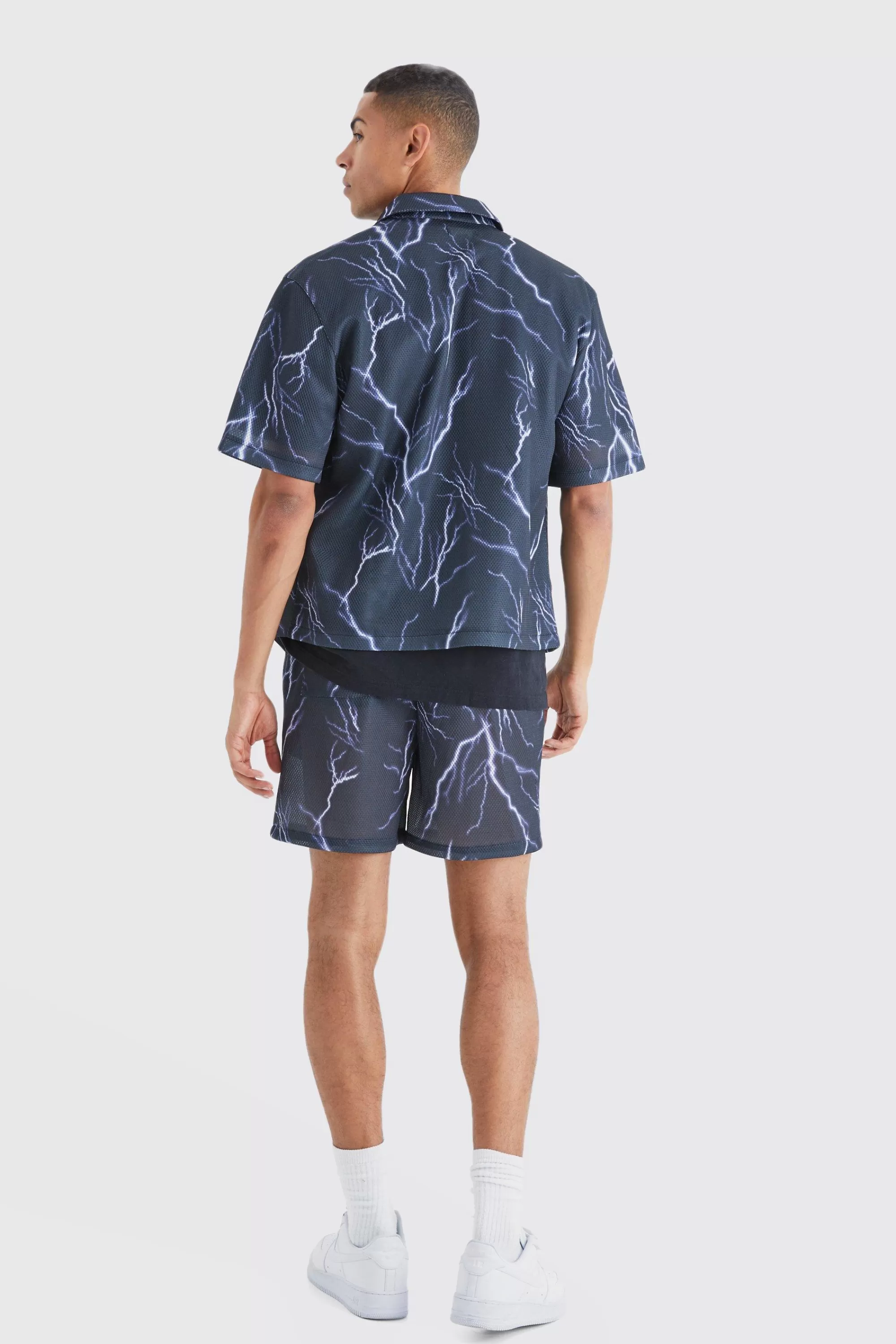 boohooMAN Elasticated Waist Mesh Scuba Graphic Shorts | UK