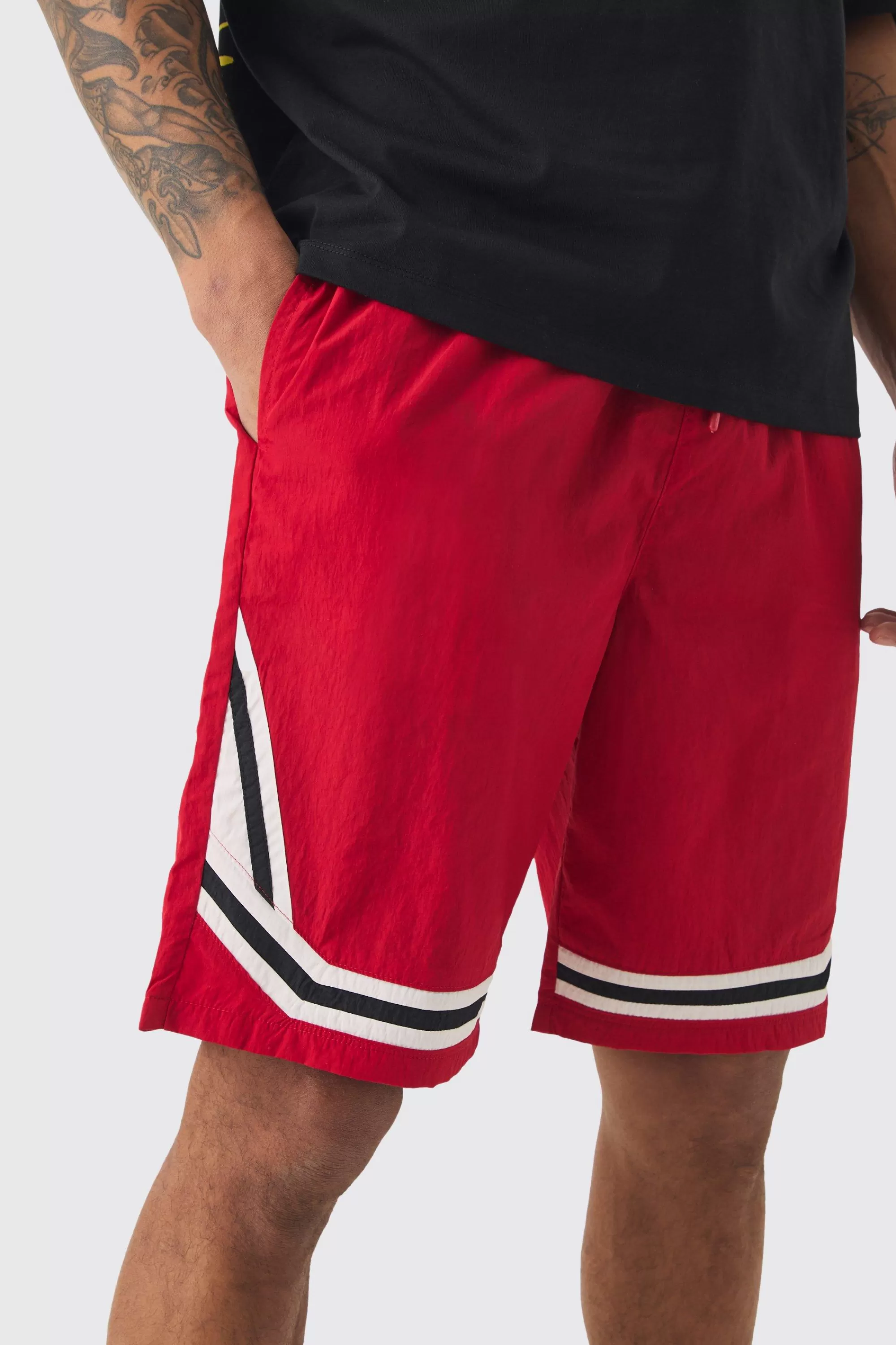 boohooMAN Elasticated Waist Piping Detail Shell Shorts In | UK