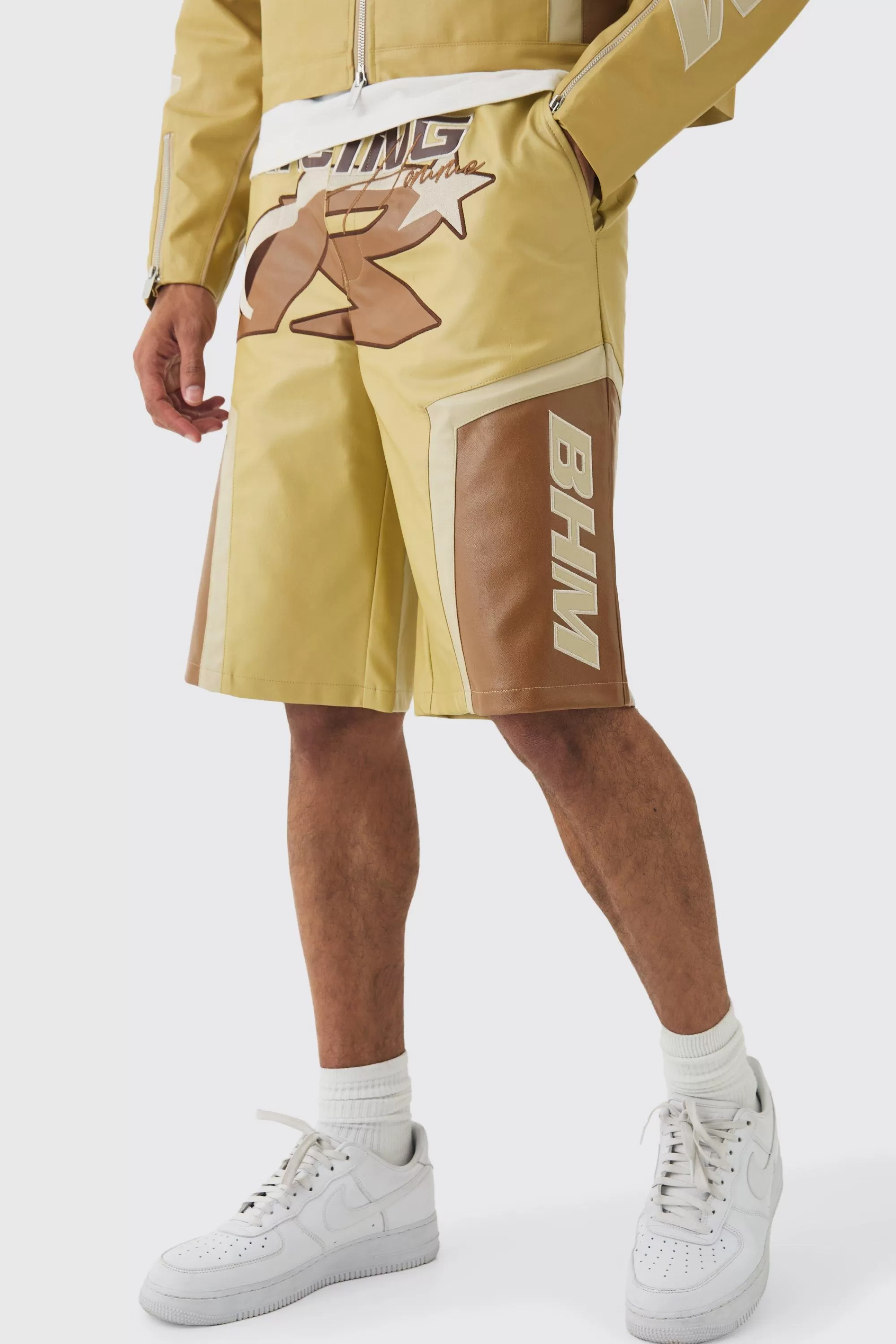 boohooMAN Elasticated Waist Pu Moto Jorts In | UK