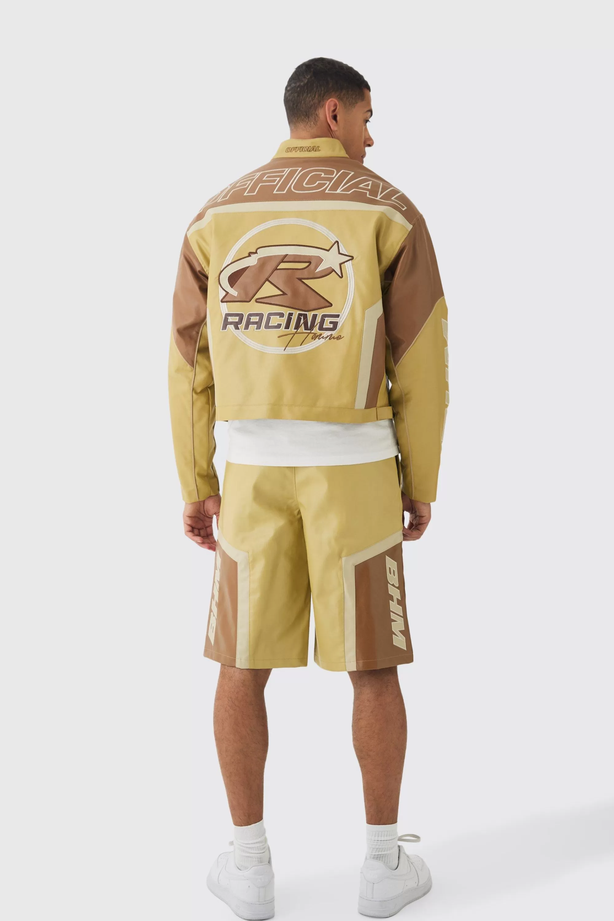 boohooMAN Elasticated Waist Pu Moto Jorts In | UK