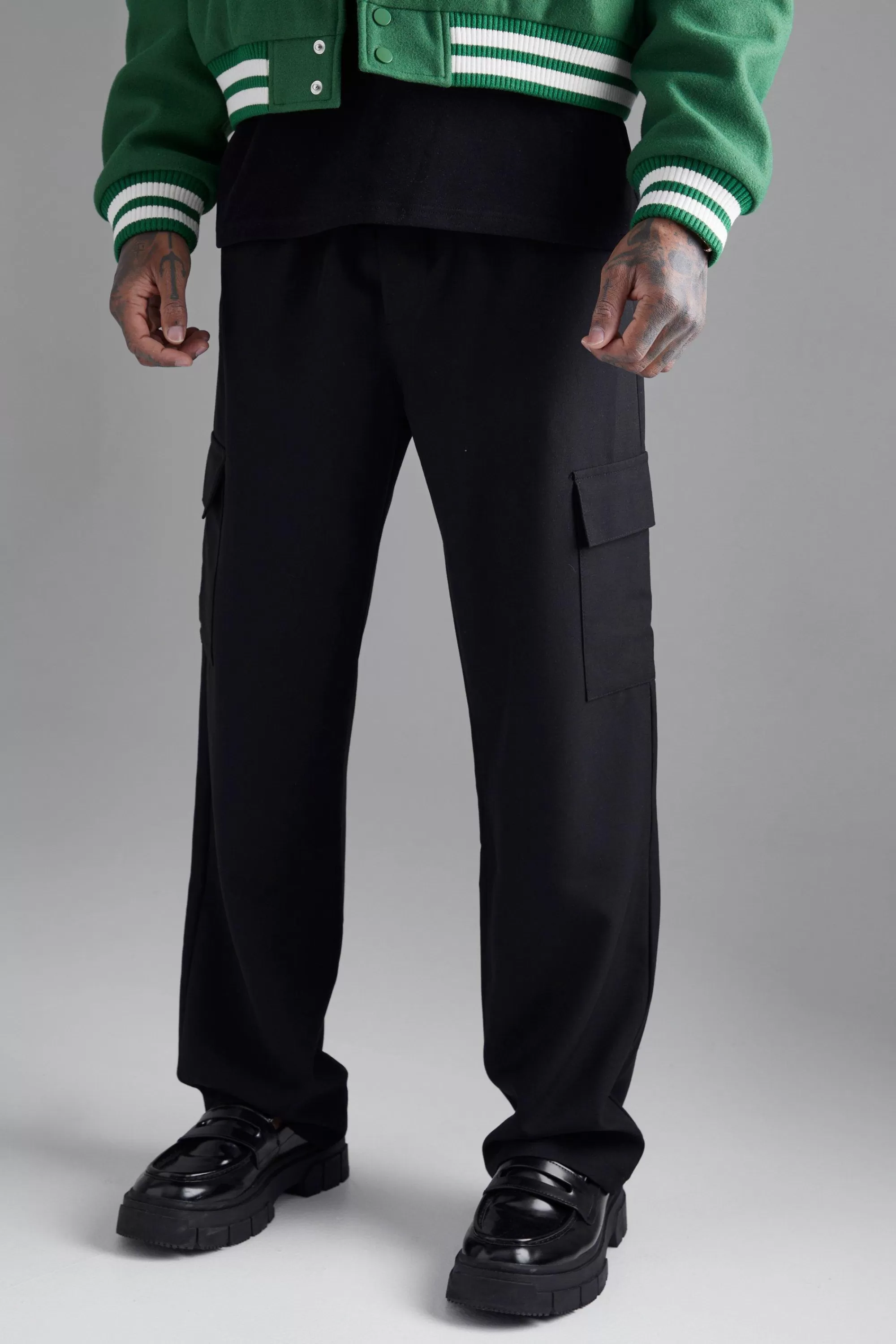 boohooMAN Elasticated Waist Relaxed Fit Cargo Trouser | UK