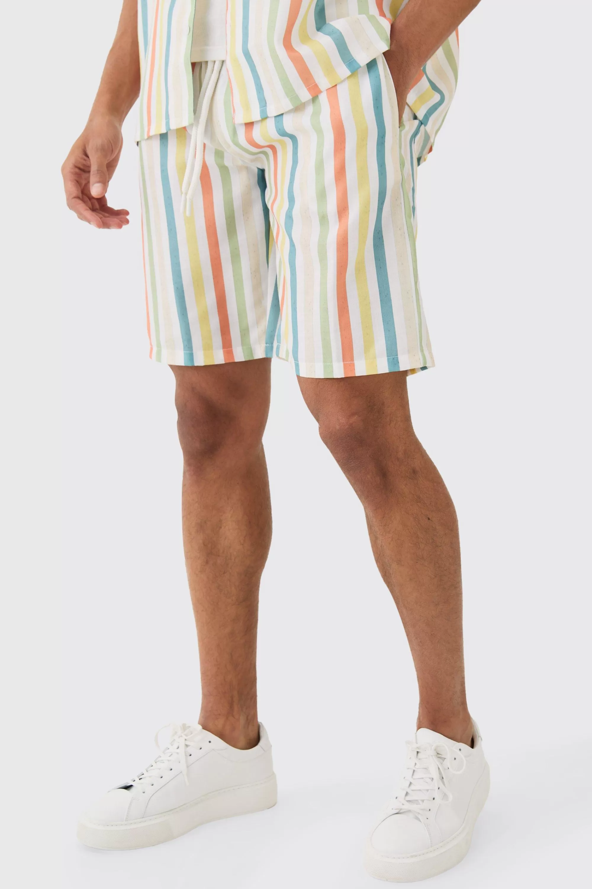 boohooMAN Elasticated Waist Relaxed Stripe Short | UK