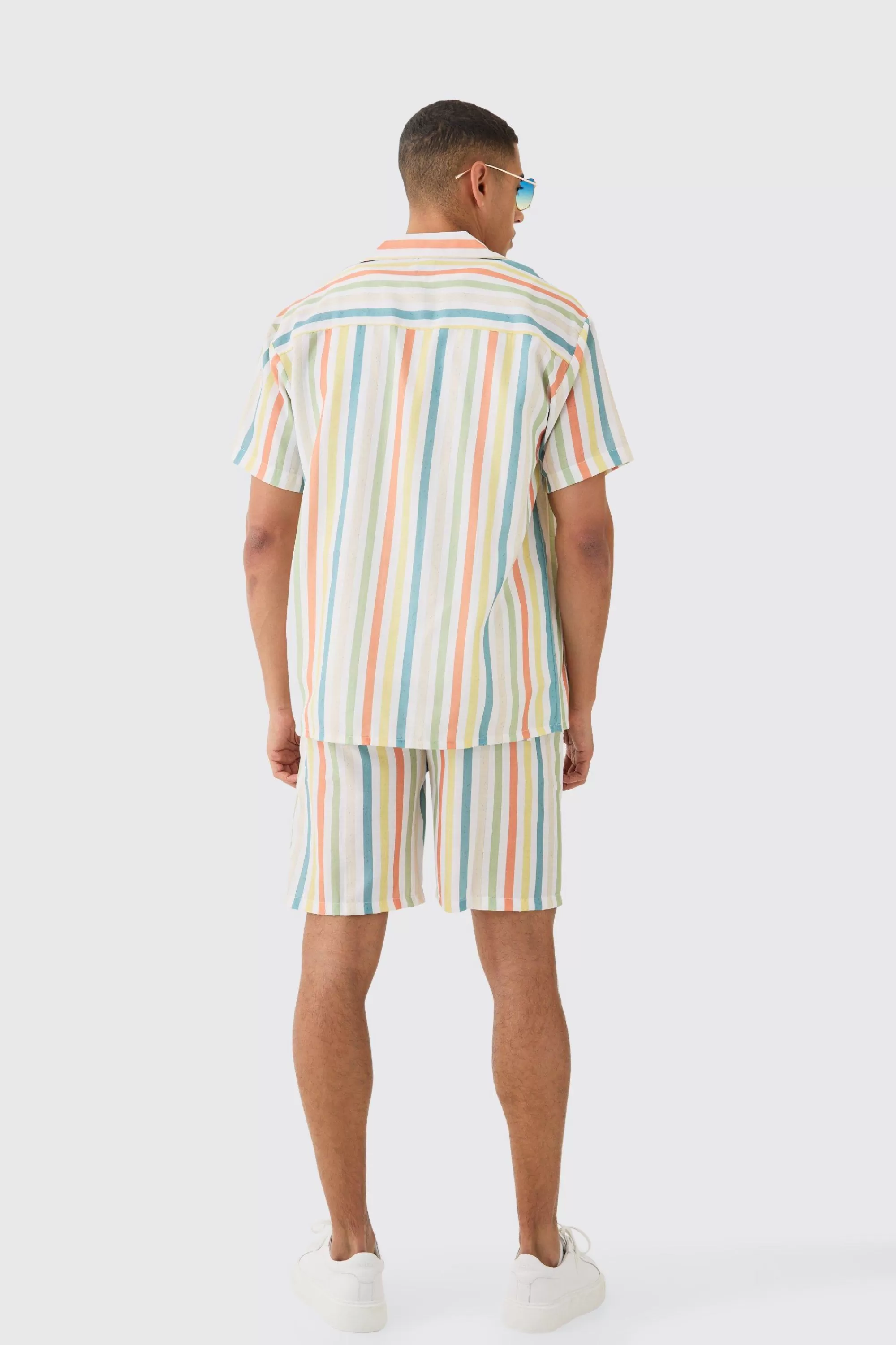 boohooMAN Elasticated Waist Relaxed Stripe Short | UK