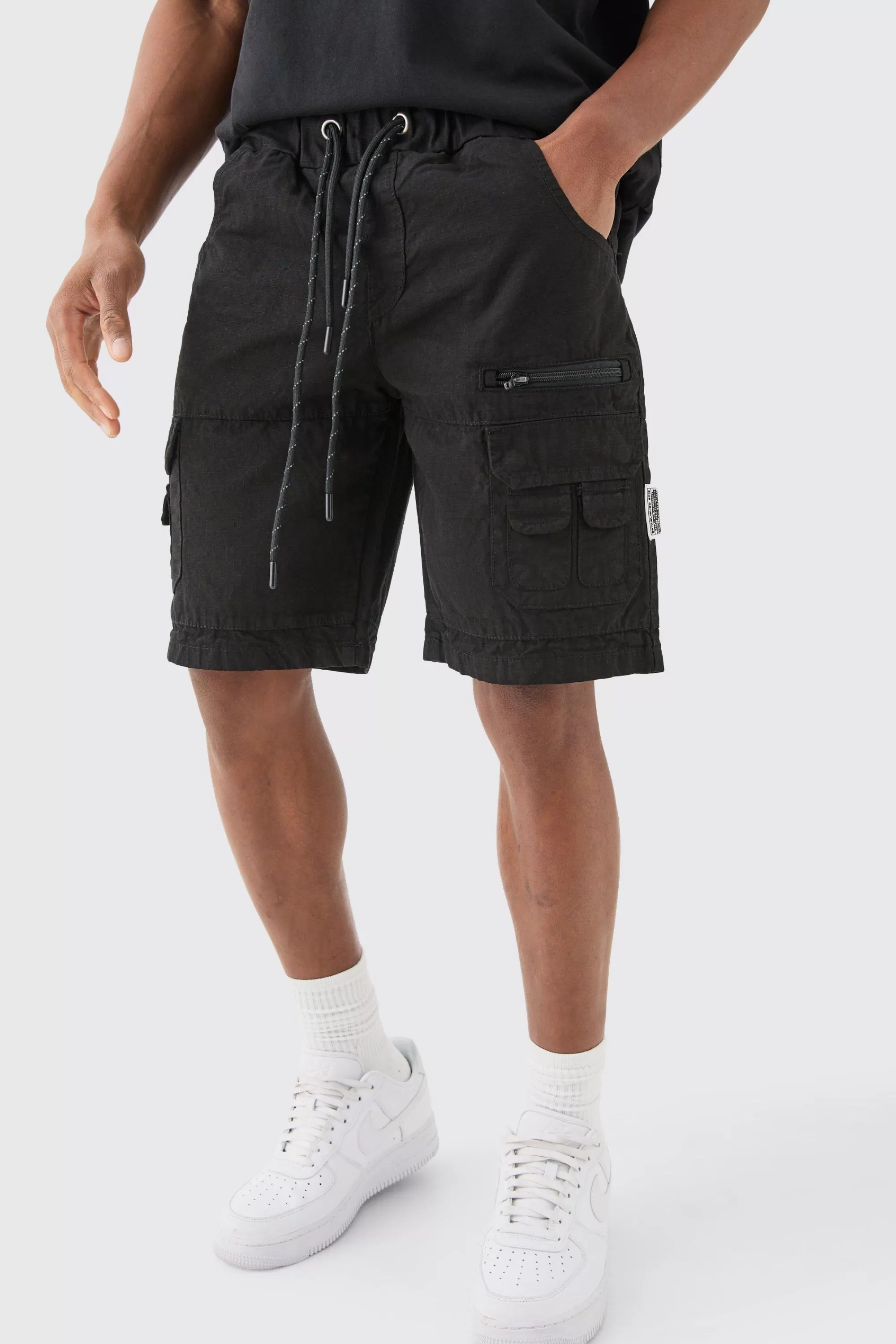 boohooMAN Elasticated Waist Ripstop Bungee Cargo Short | UK