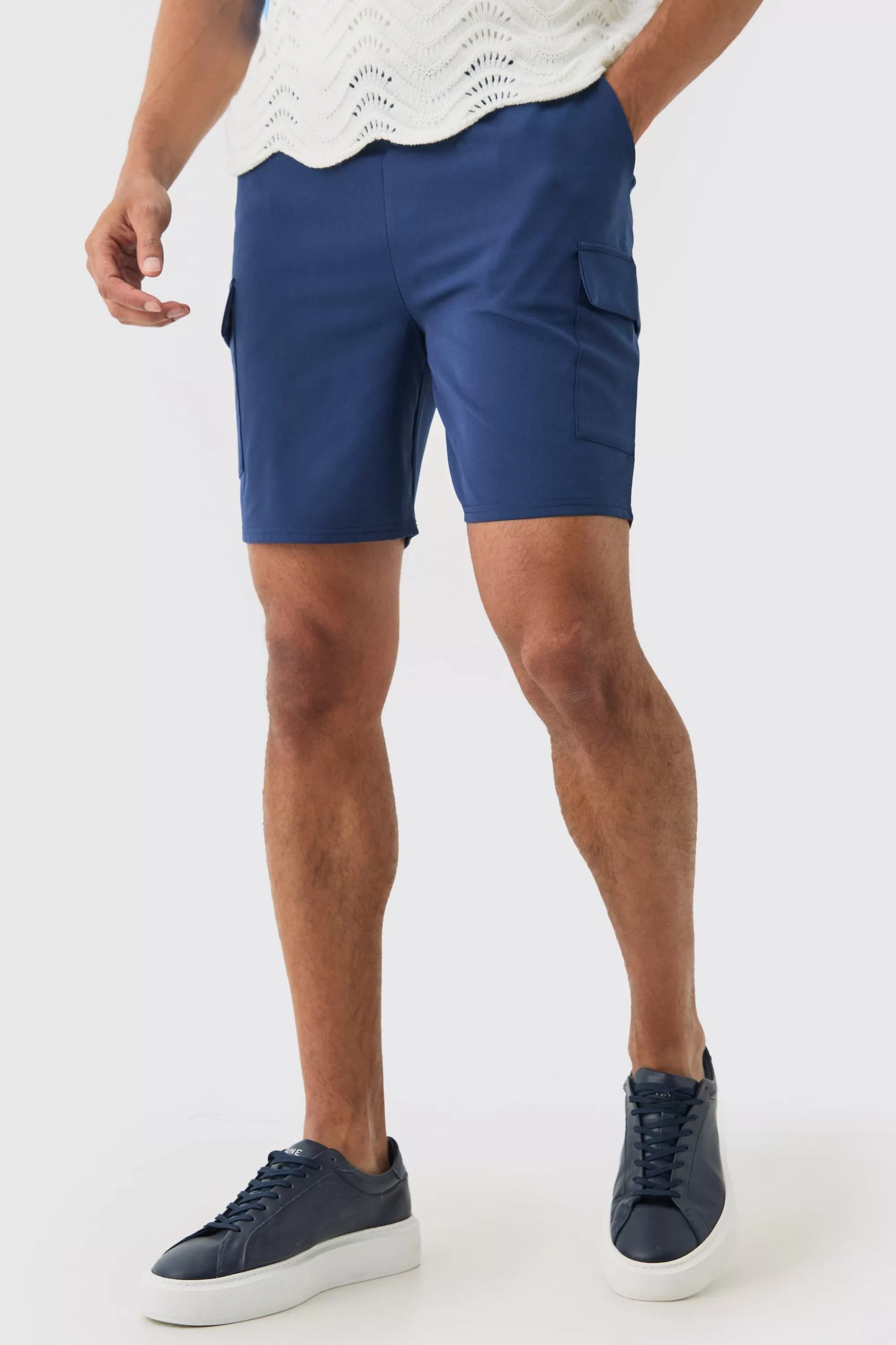 boohooMAN Elasticated Waist Skinny Fit Cargo Shorts | UK