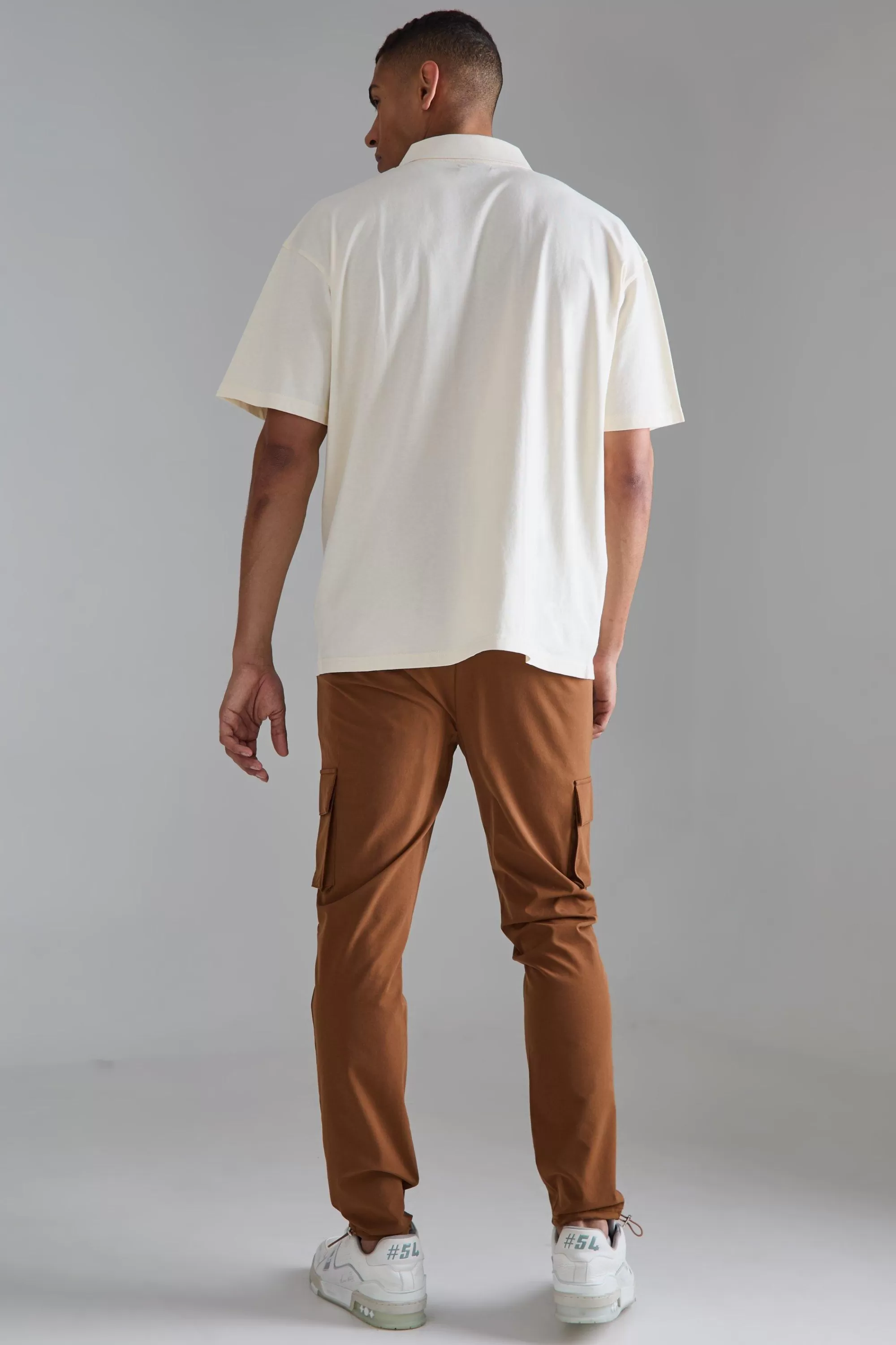 boohooMAN Elasticated Waist Skinny Stretch Cargo Trousers | UK