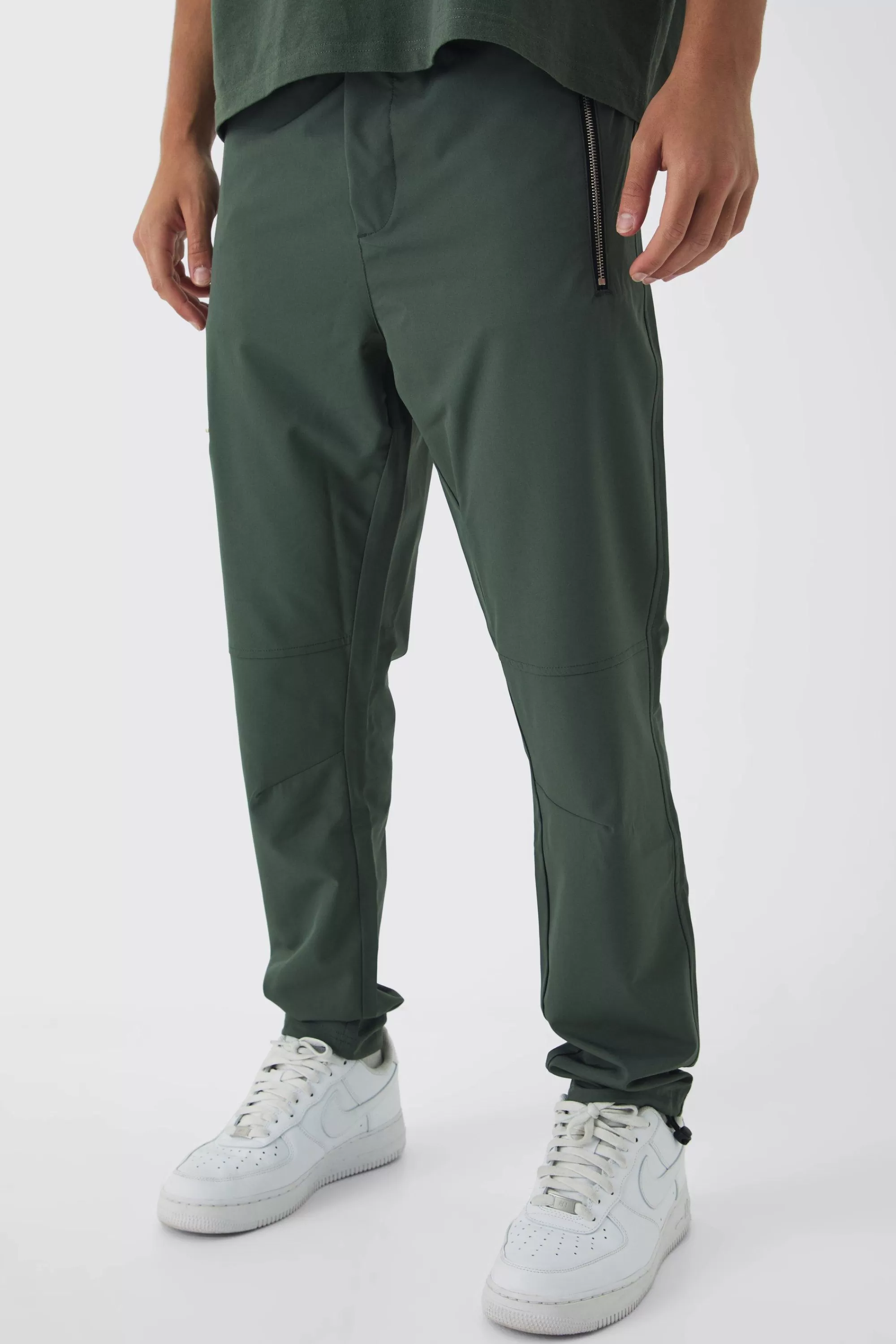 boohooMAN Elasticated Waist Skinny Utility Zip Pocket Trousers | UK
