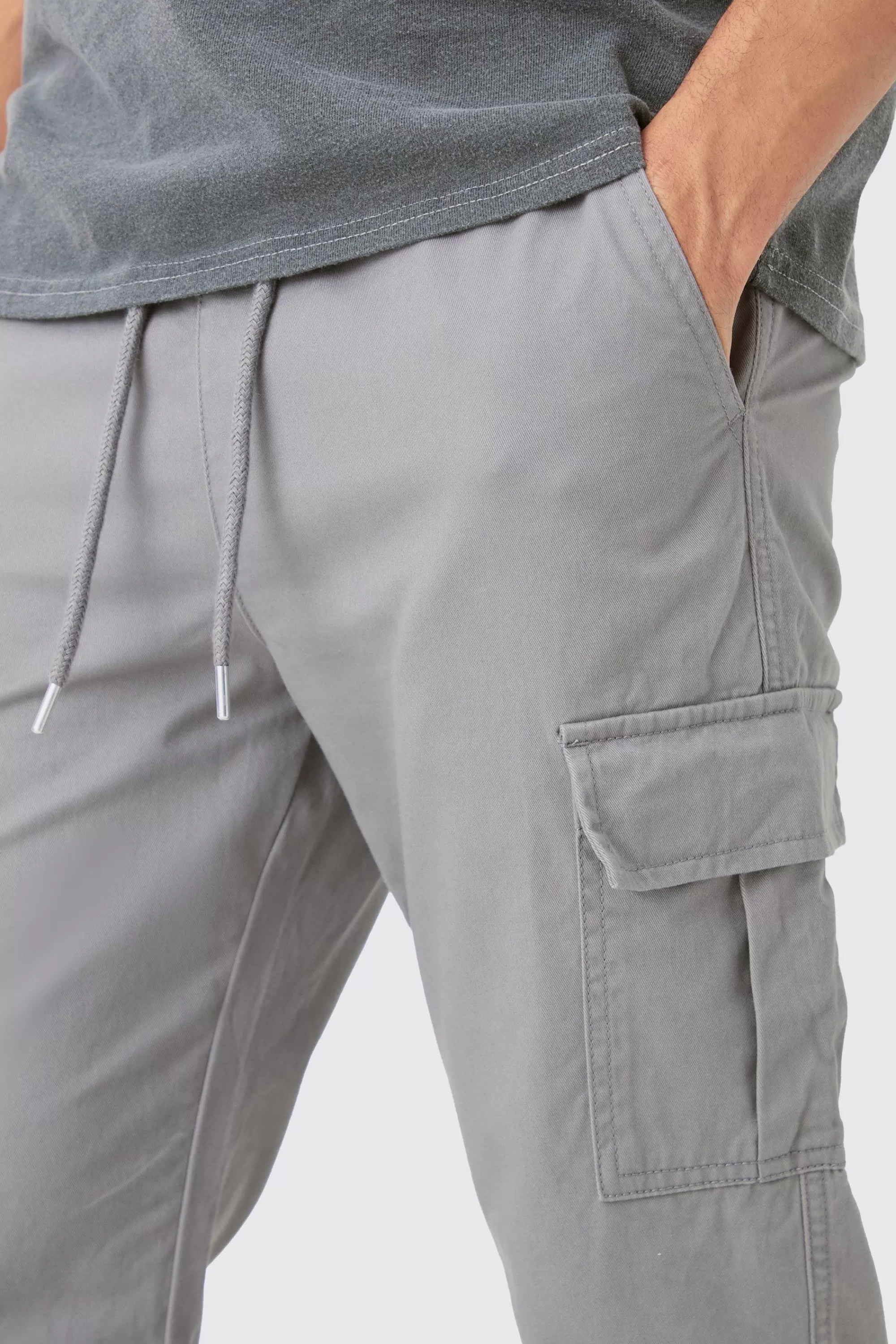 boohooMAN Elasticated Waist Slim Fit Cargo Split Hem Trouser | UK