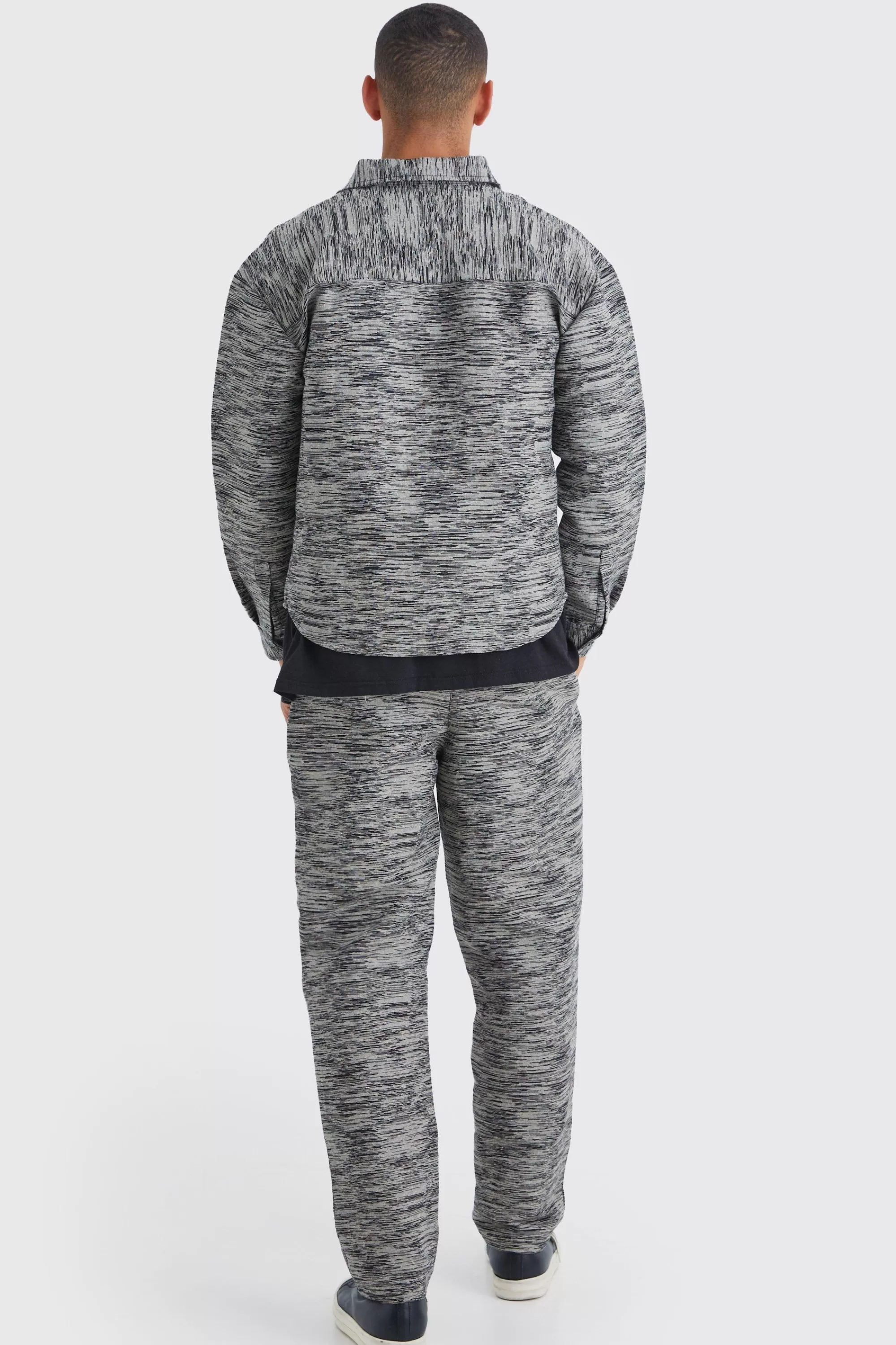 boohooMAN Elasticated Waist Straight Marble Jacquard Cargo Trouser | UK