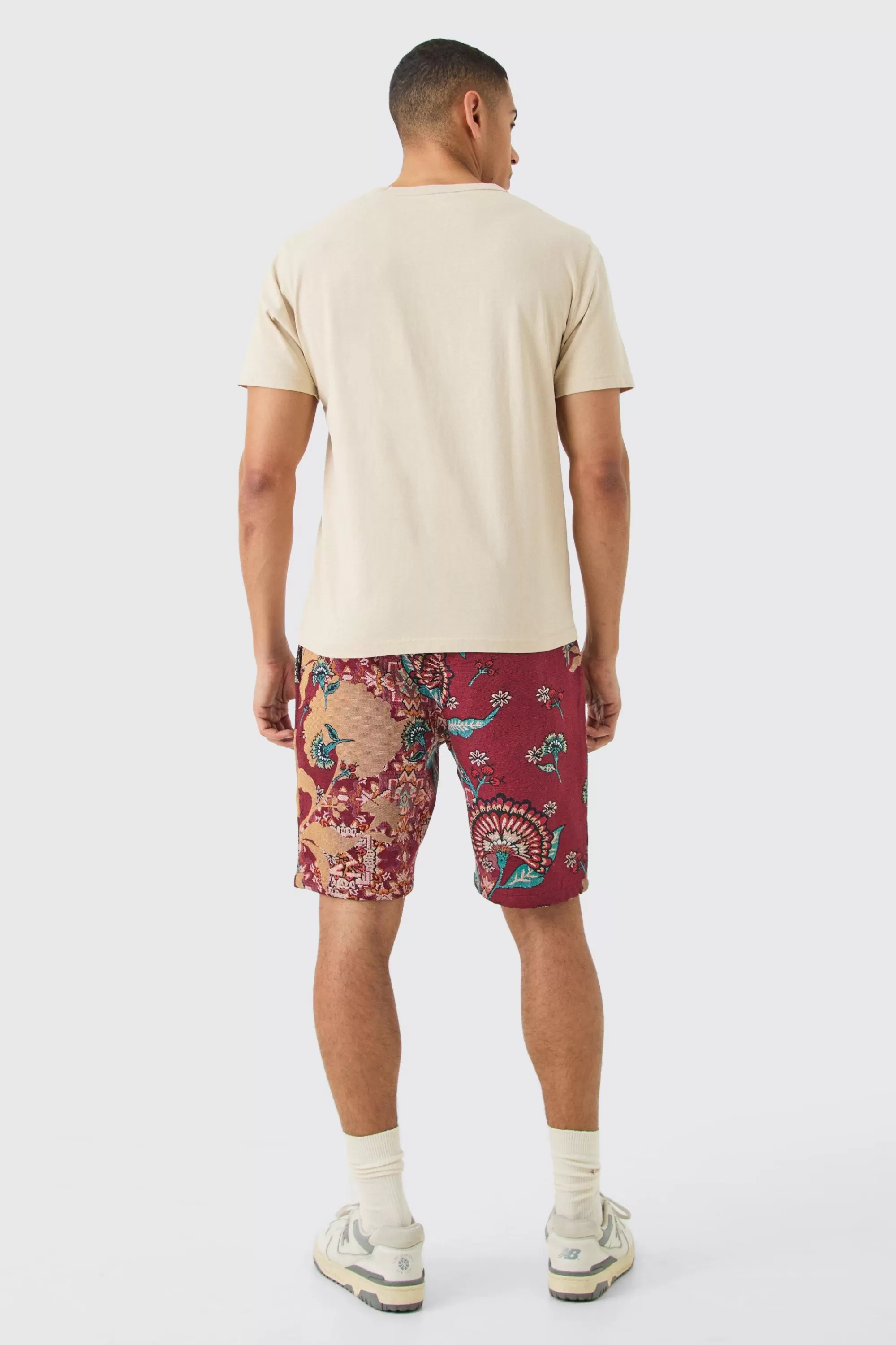boohooMAN Elasticated Waist Tapestry Short Length Relaxed Short | UK
