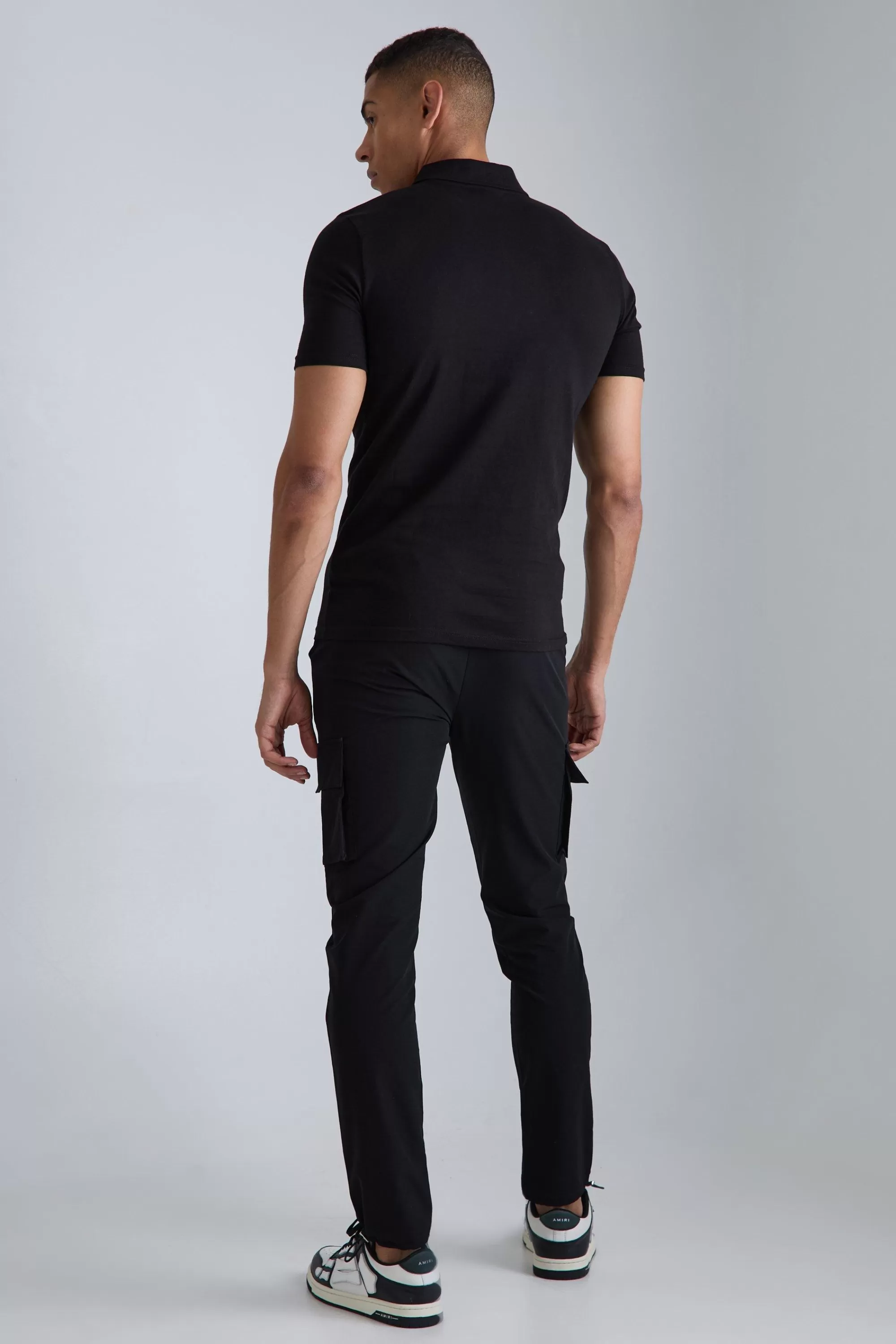 boohooMAN Elasticated Waist Technical Stretch Skinny Cargo Trouser | UK