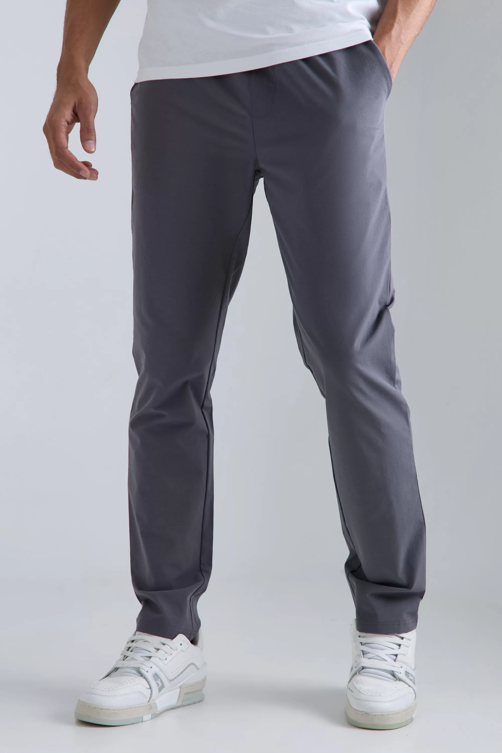 boohooMAN Elasticated Waist Technical Stretch Slim Trouser | UK