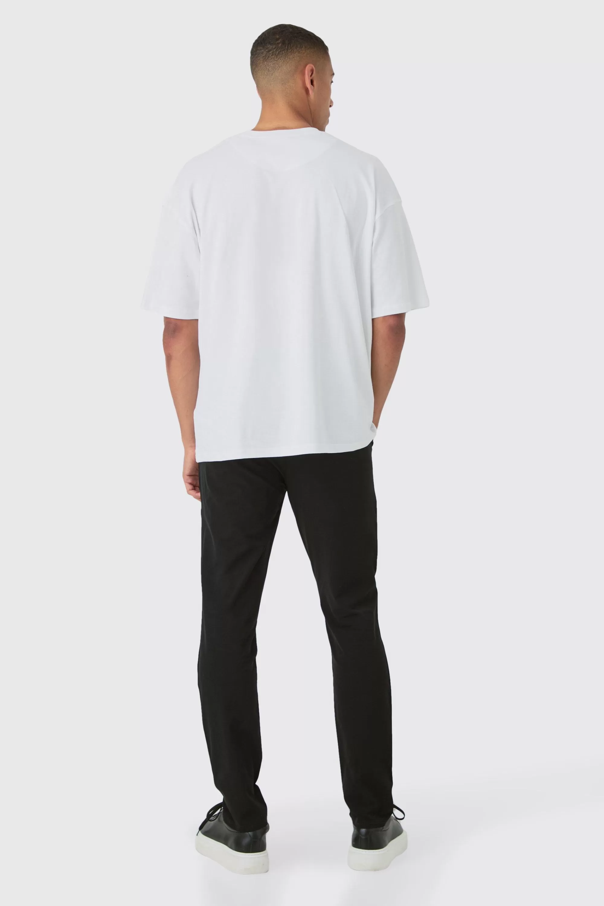 boohooMAN Elasticated Waist Technical Stretch Slim Trouser | UK