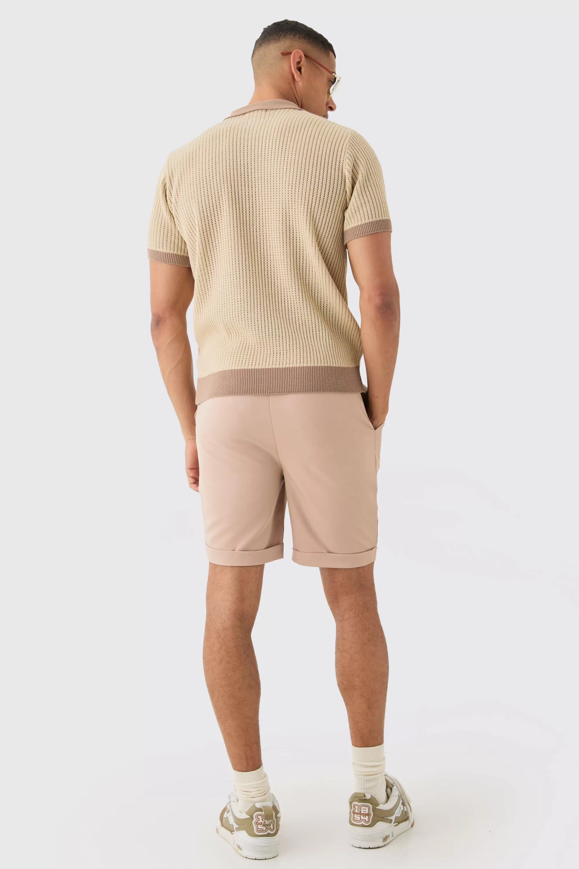 boohooMAN Elasticated Waist Turn Up Stretch Slim Fit Shorts | UK