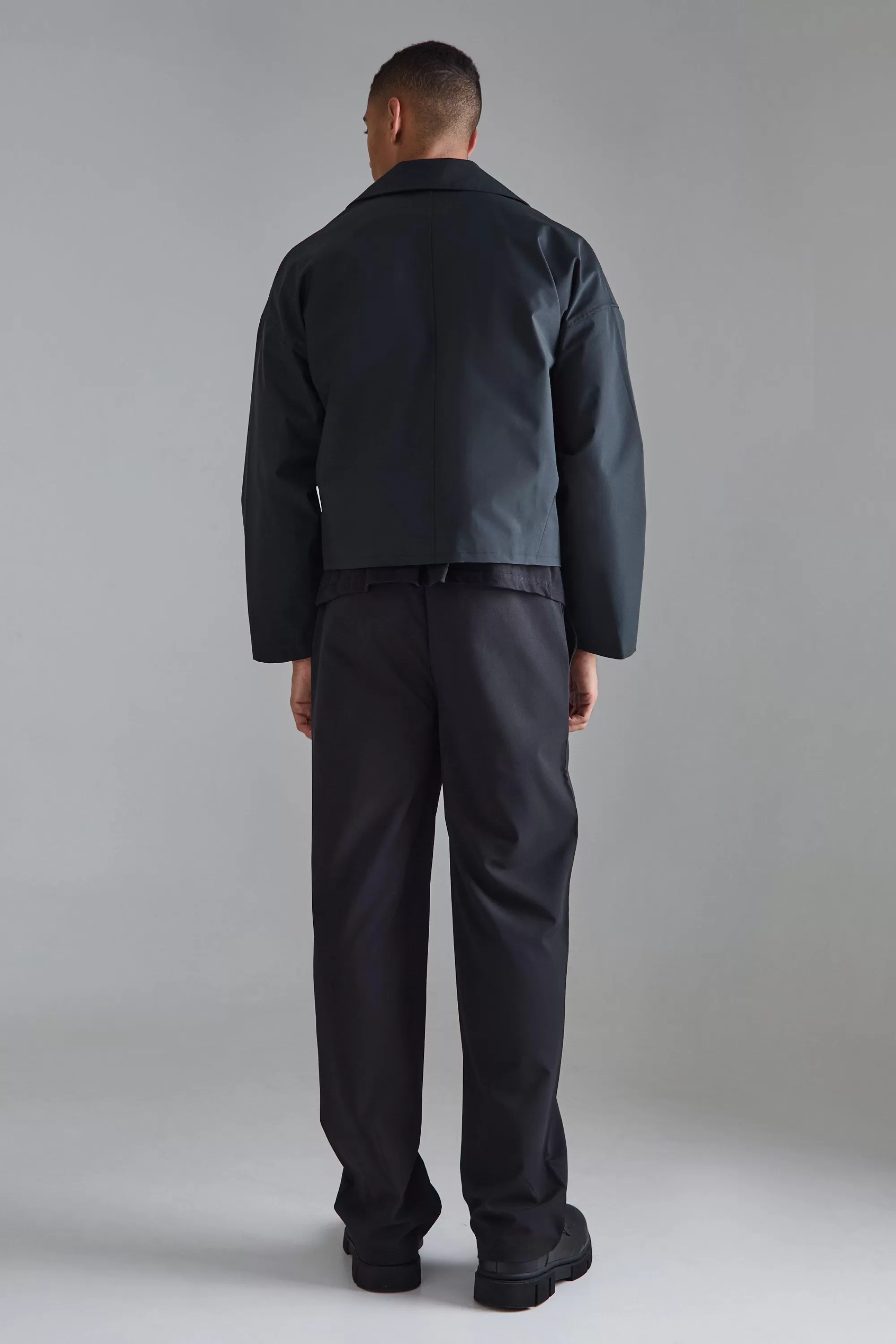 boohooMAN Elasticated Waist Wide Leg Smart Trousers | UK