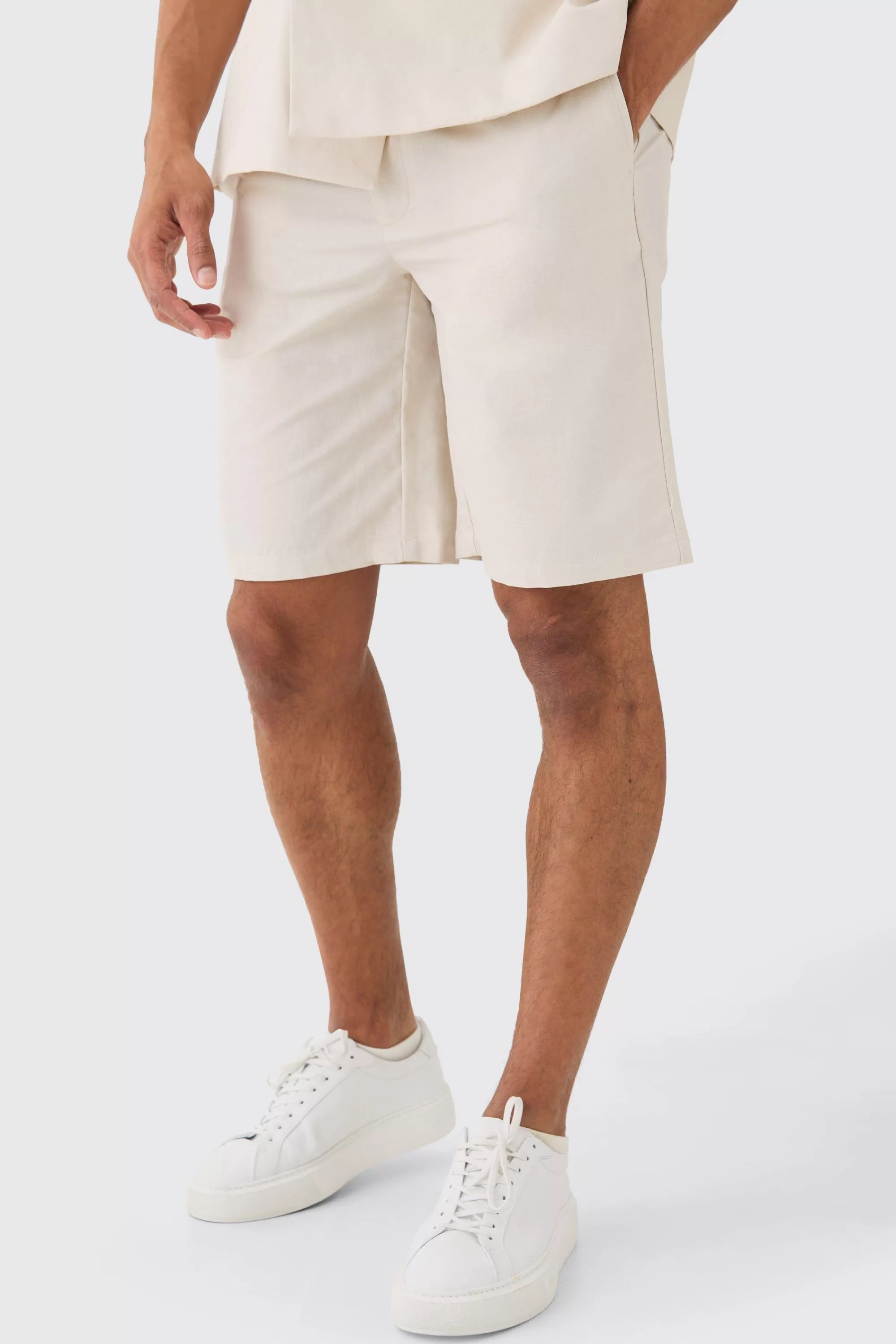 boohooMAN Elasticated Waistband Linen Blend Smart Relaxed Shorts | UK