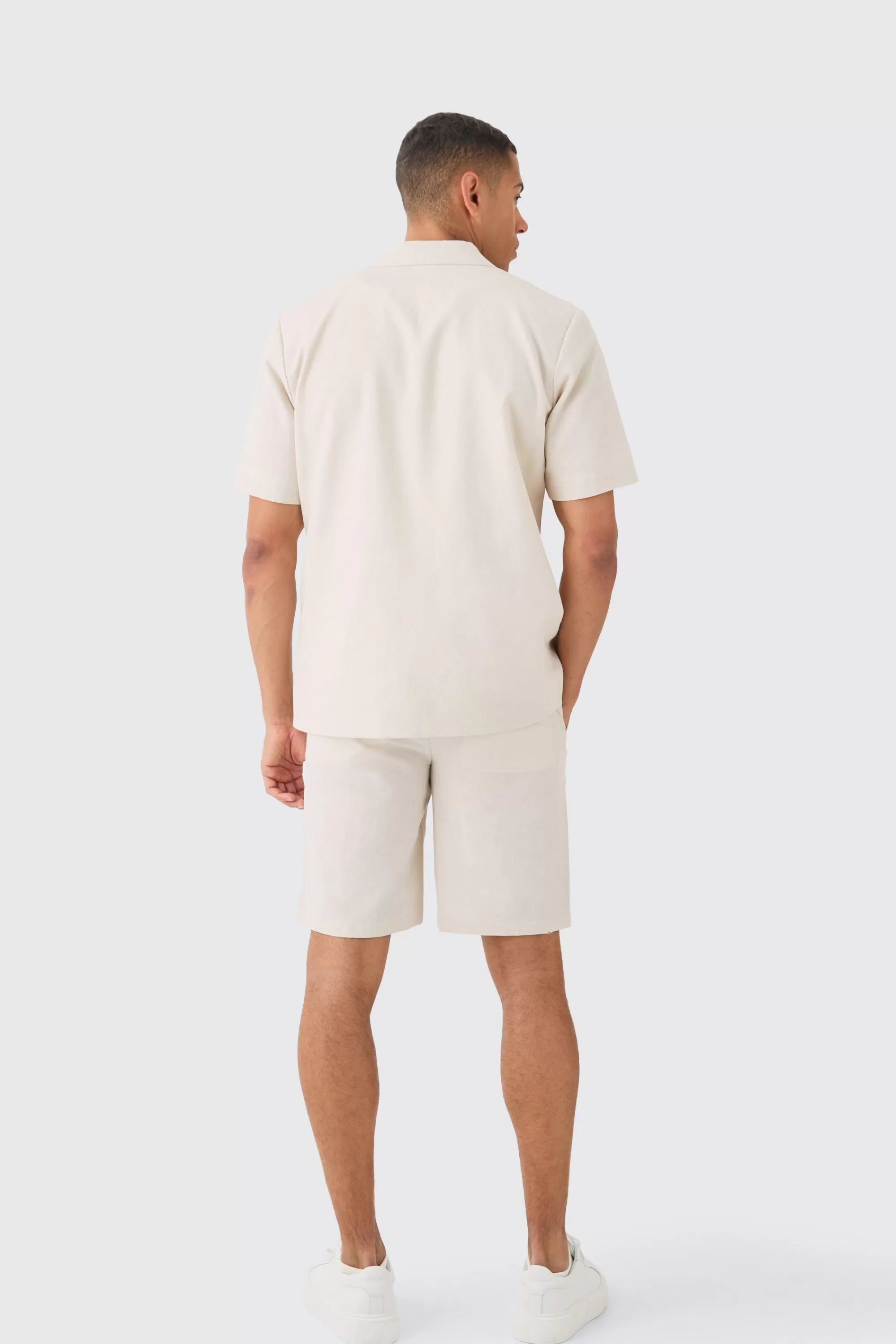 boohooMAN Elasticated Waistband Linen Blend Smart Relaxed Shorts | UK