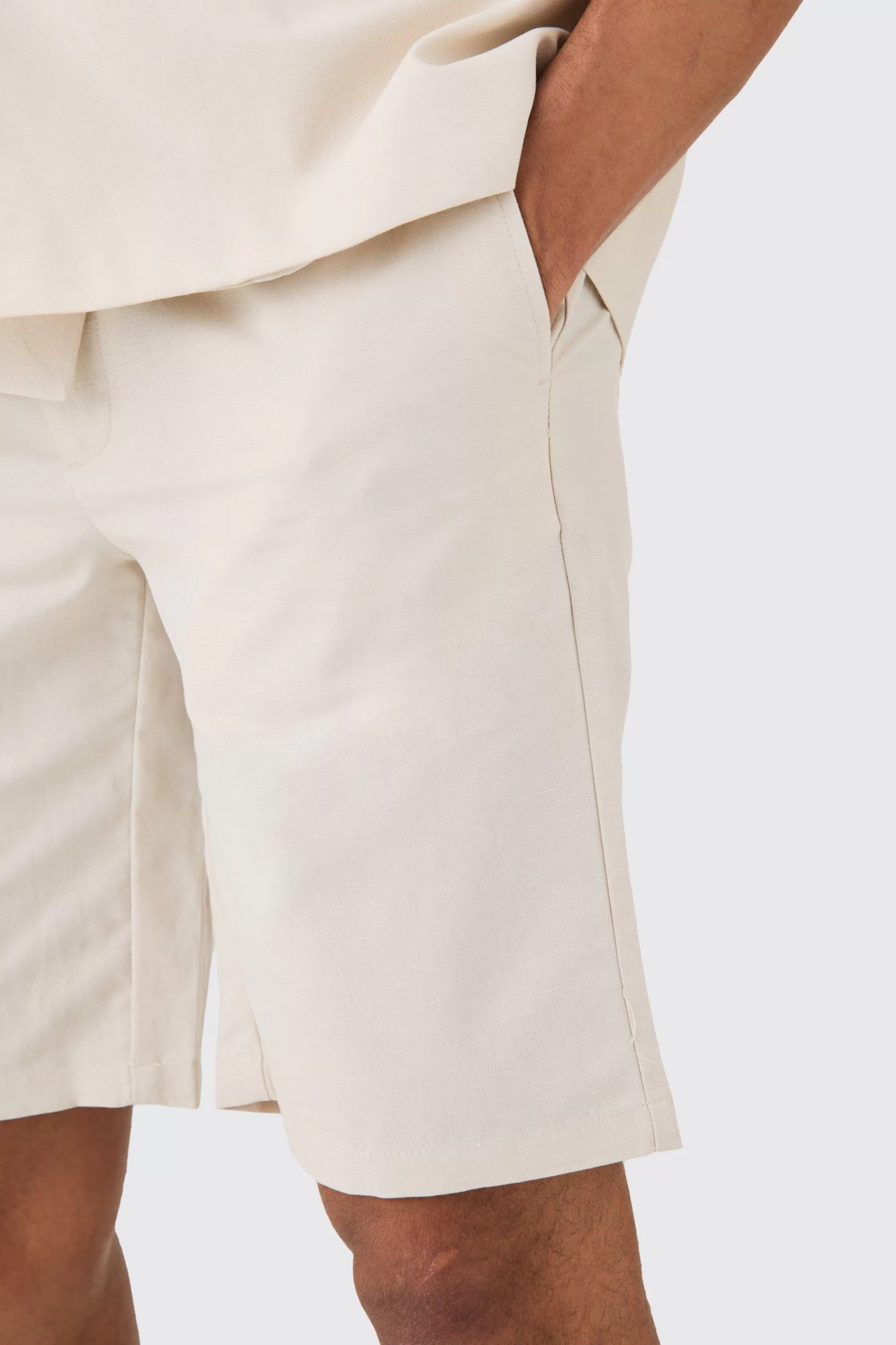 boohooMAN Elasticated Waistband Linen Blend Smart Relaxed Shorts | UK