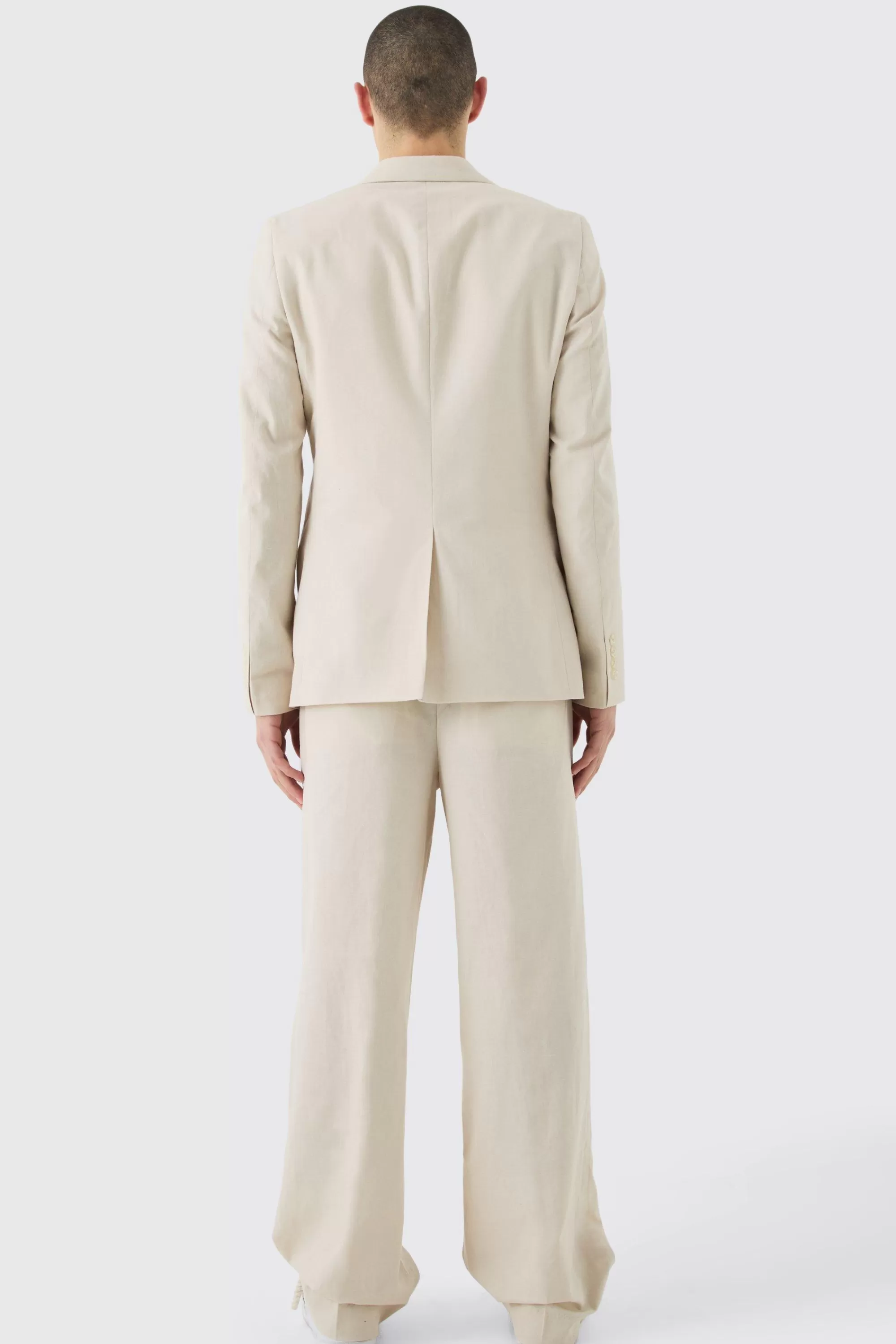 boohooMAN Elasticated Waistband Linen Blend Wide Leg Trousers | UK