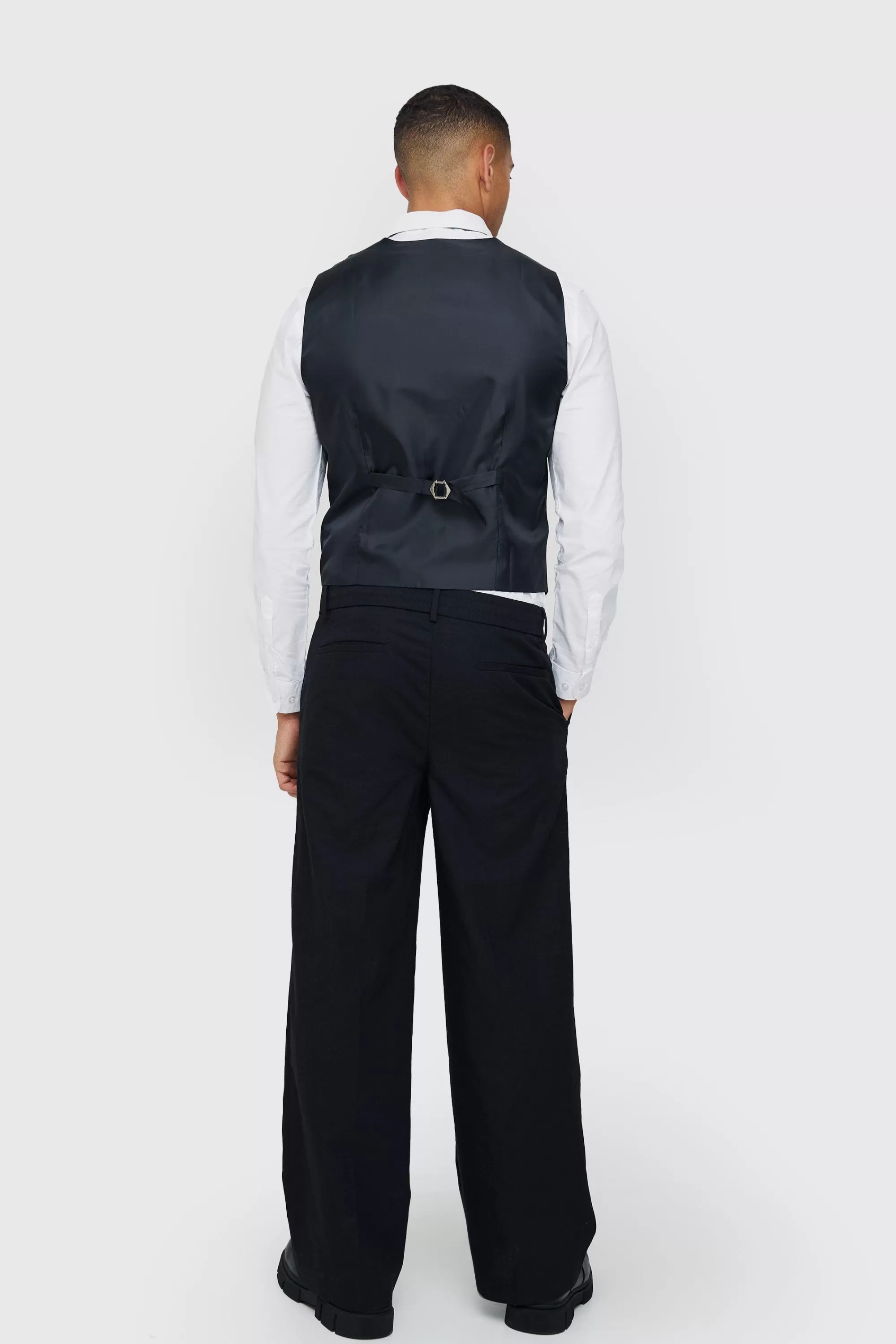 boohooMAN Elasticated Waistband Linen Blend Wide Leg Trousers | UK