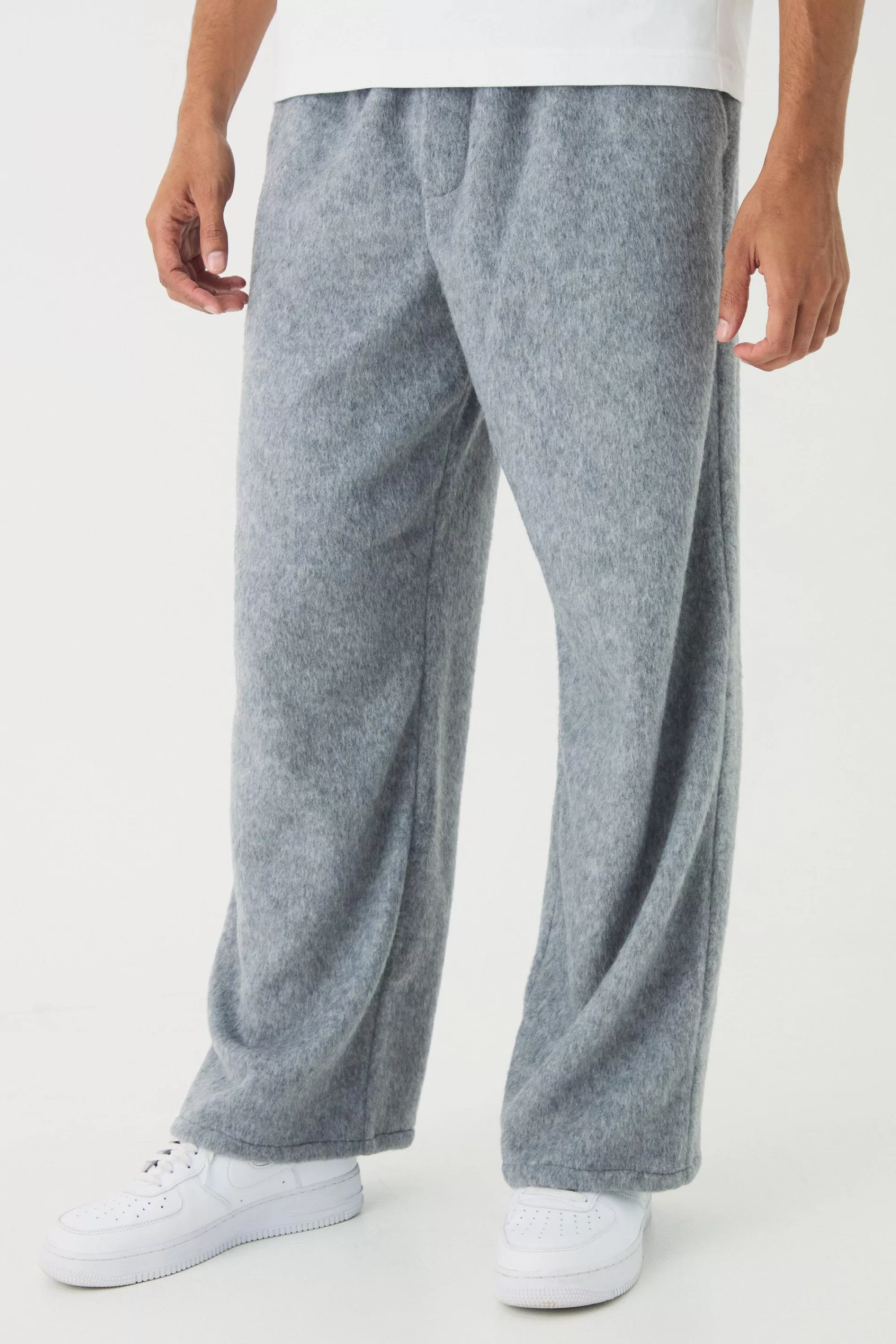 boohooMAN Elasticated Wide Leg Brushed Melton Trousers | UK
