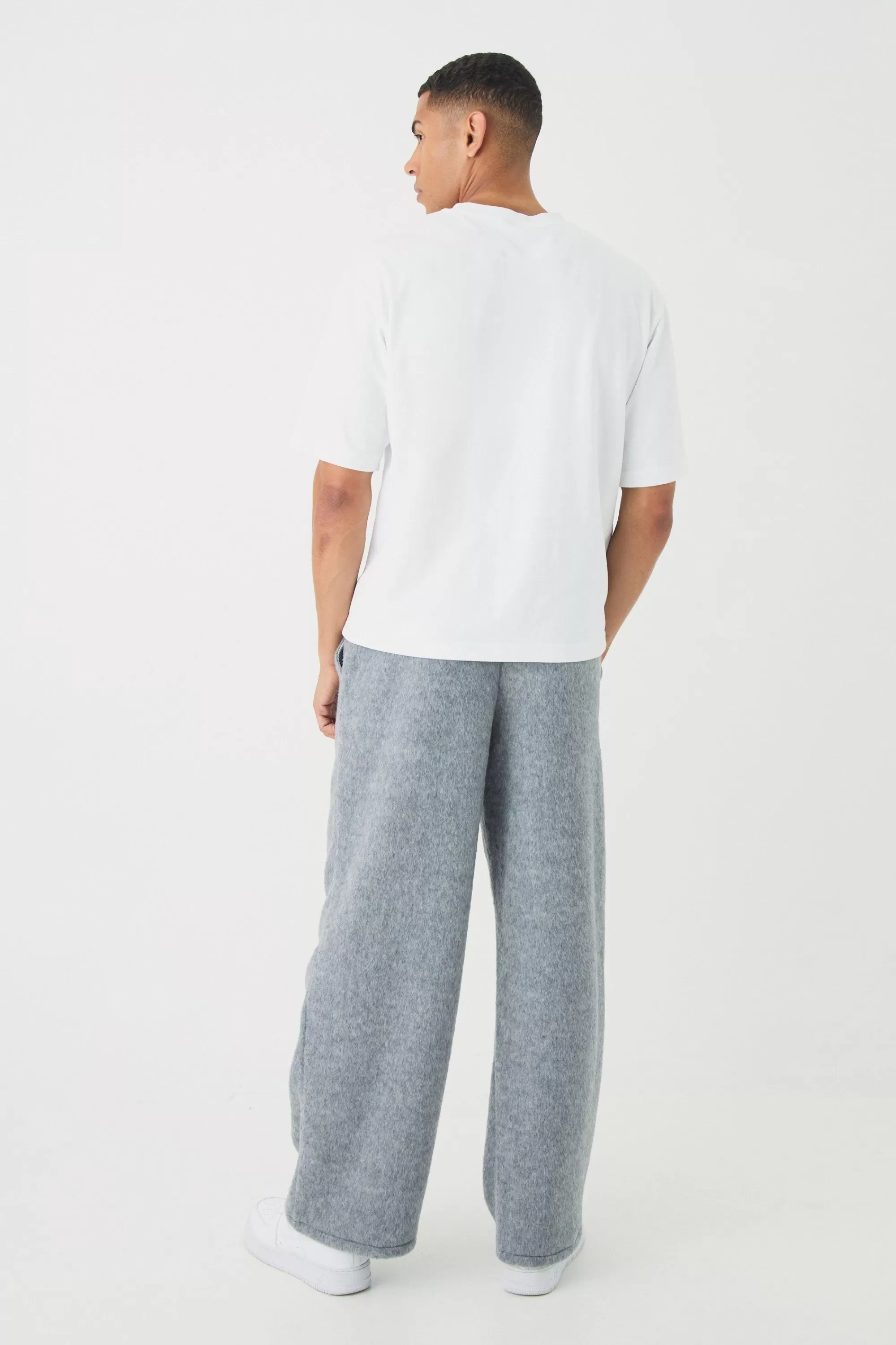 boohooMAN Elasticated Wide Leg Brushed Melton Trousers | UK