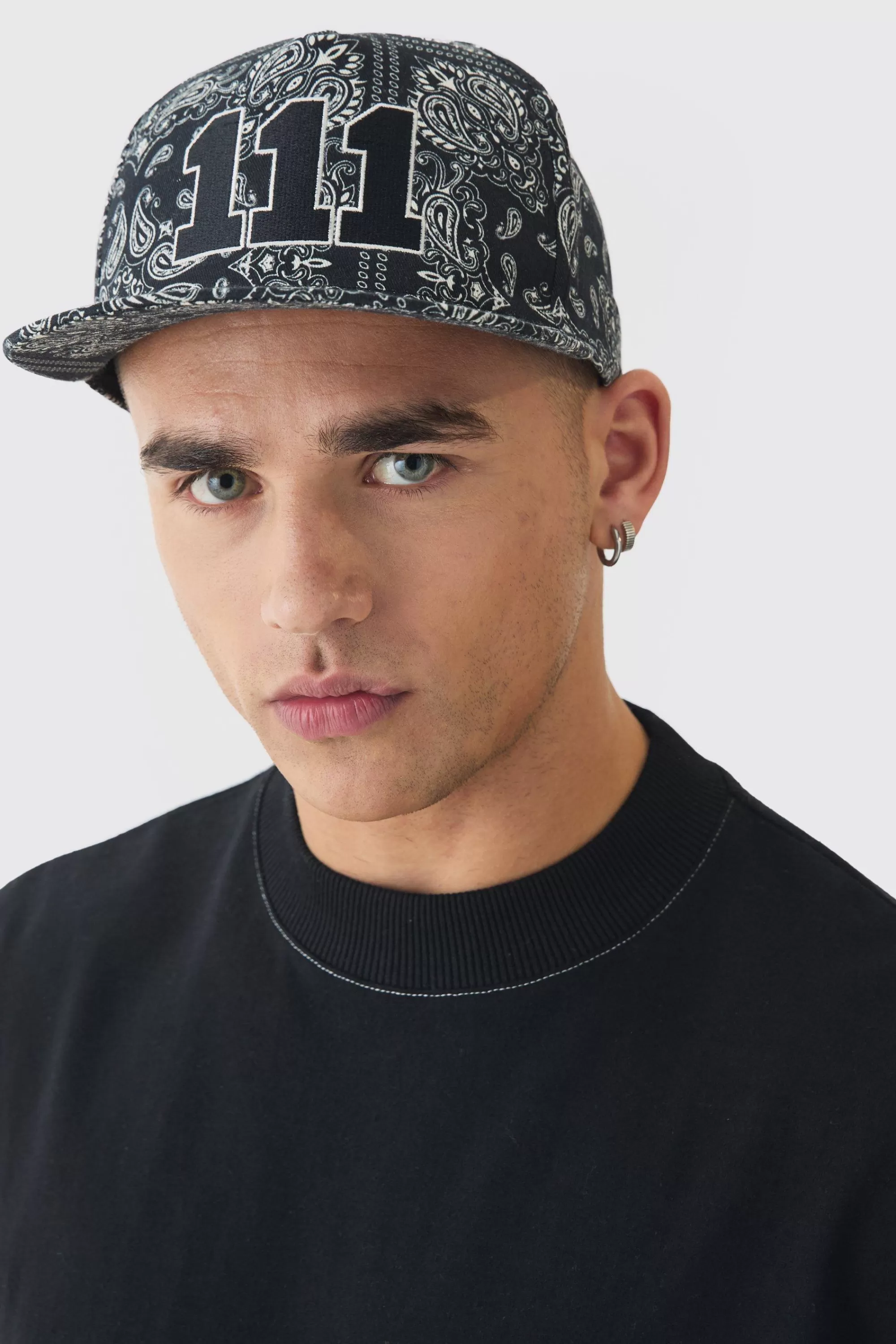 boohooMAN Embroidered Bandana Print Snapback In | UK