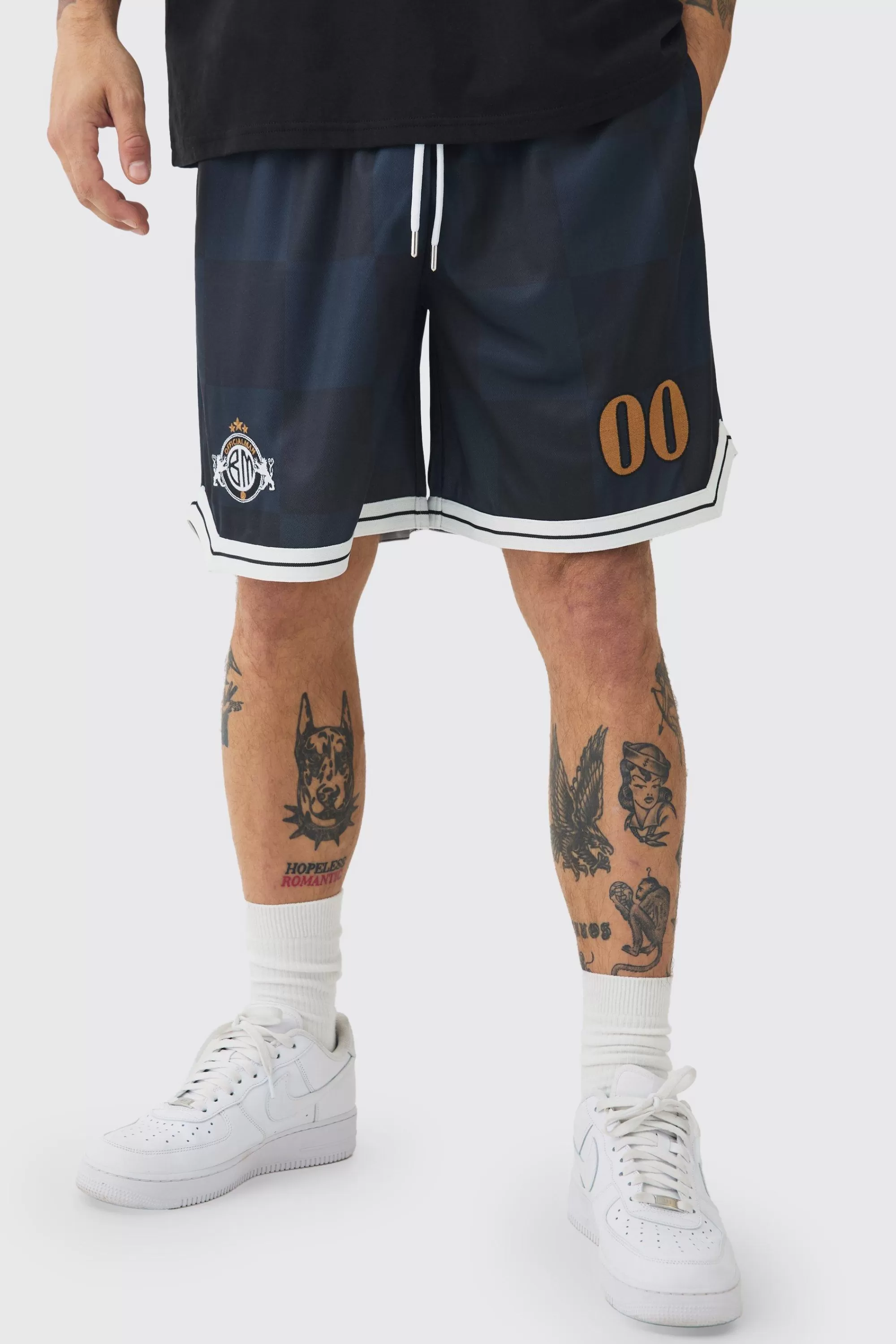 boohooMAN Embroidered Pique Mid Length Basketball Shorts | UK