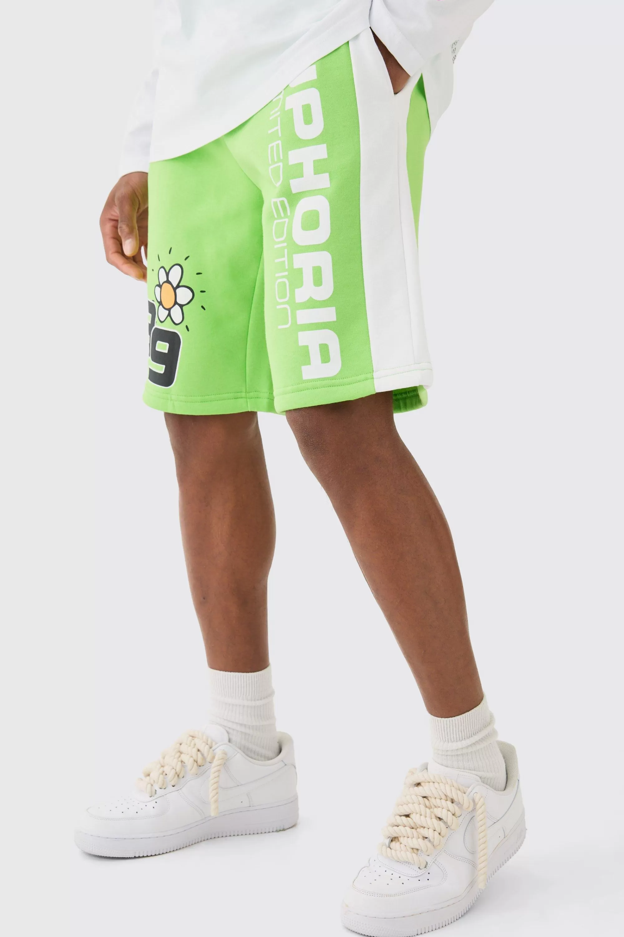 boohooMAN Euphoria Graphic Long Length Basketball Shorts | UK
