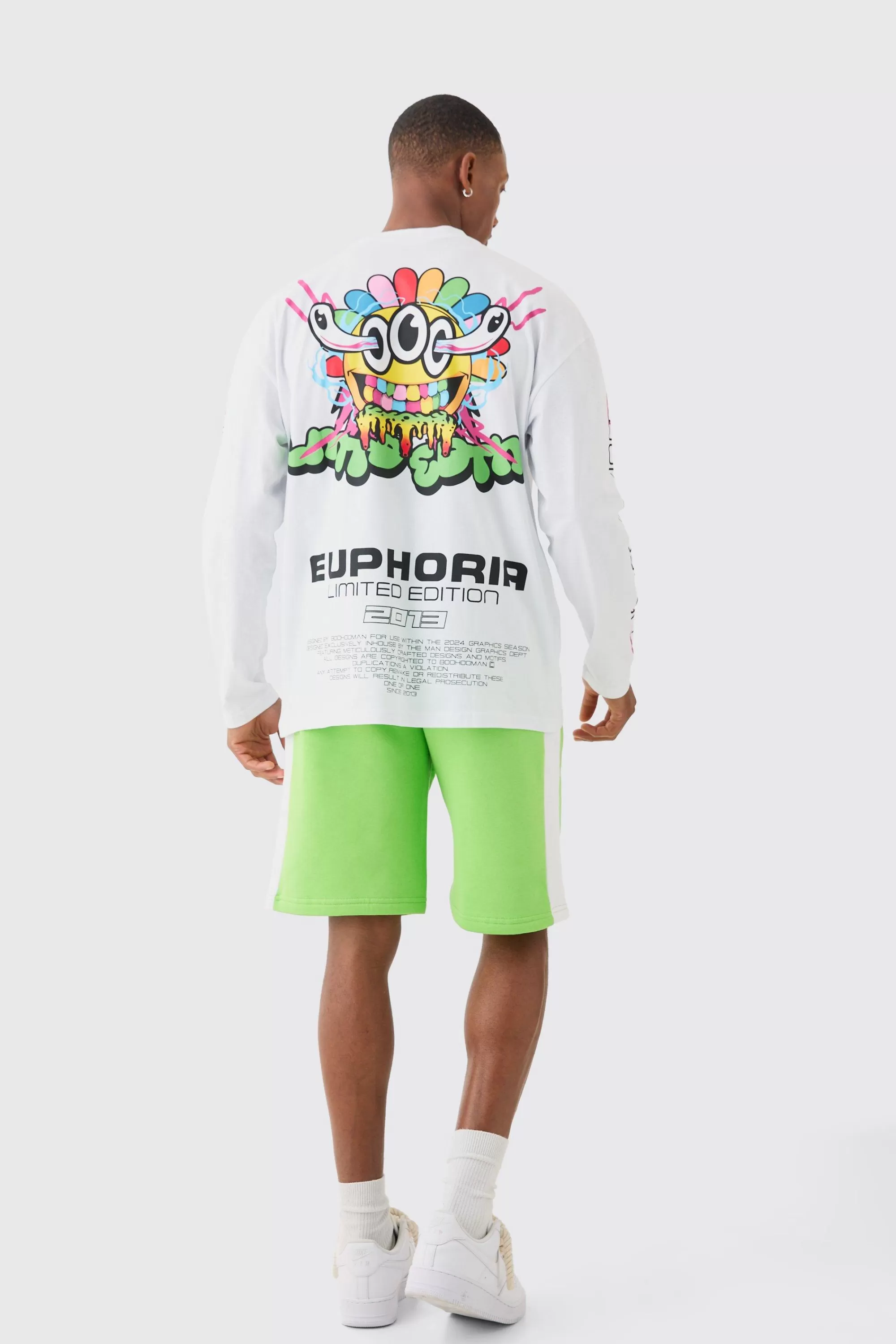 boohooMAN Euphoria Graphic Long Length Basketball Shorts | UK