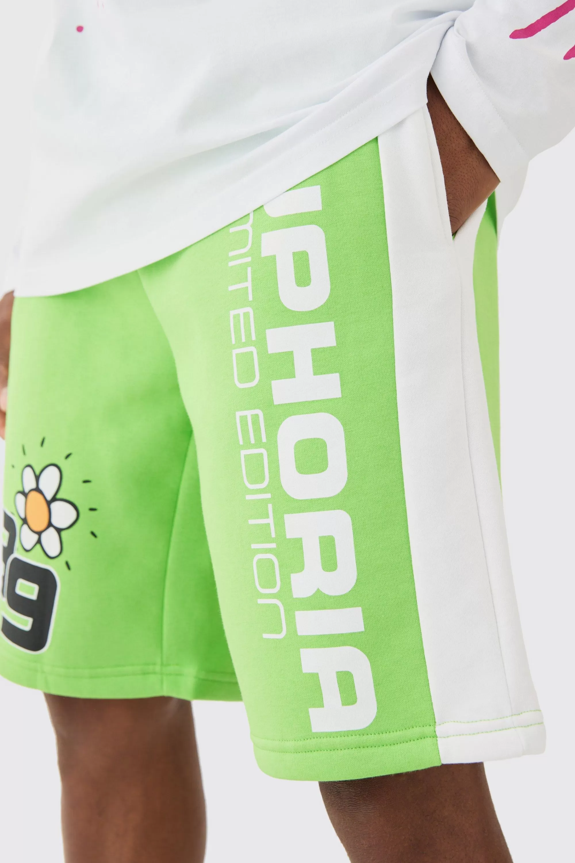 boohooMAN Euphoria Graphic Long Length Basketball Shorts | UK