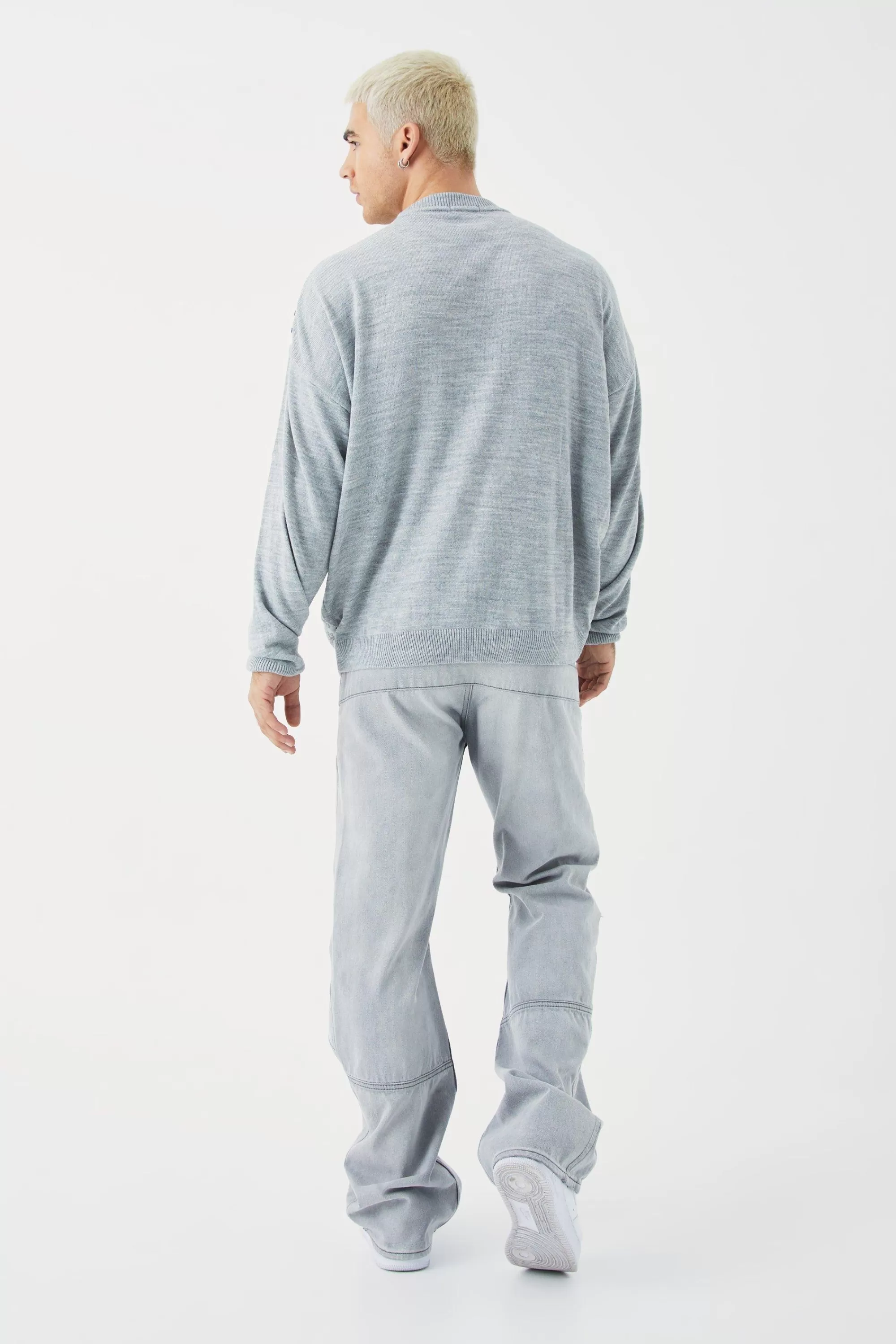 boohooMAN Extended Neck Monogram Knitted Jumper | UK