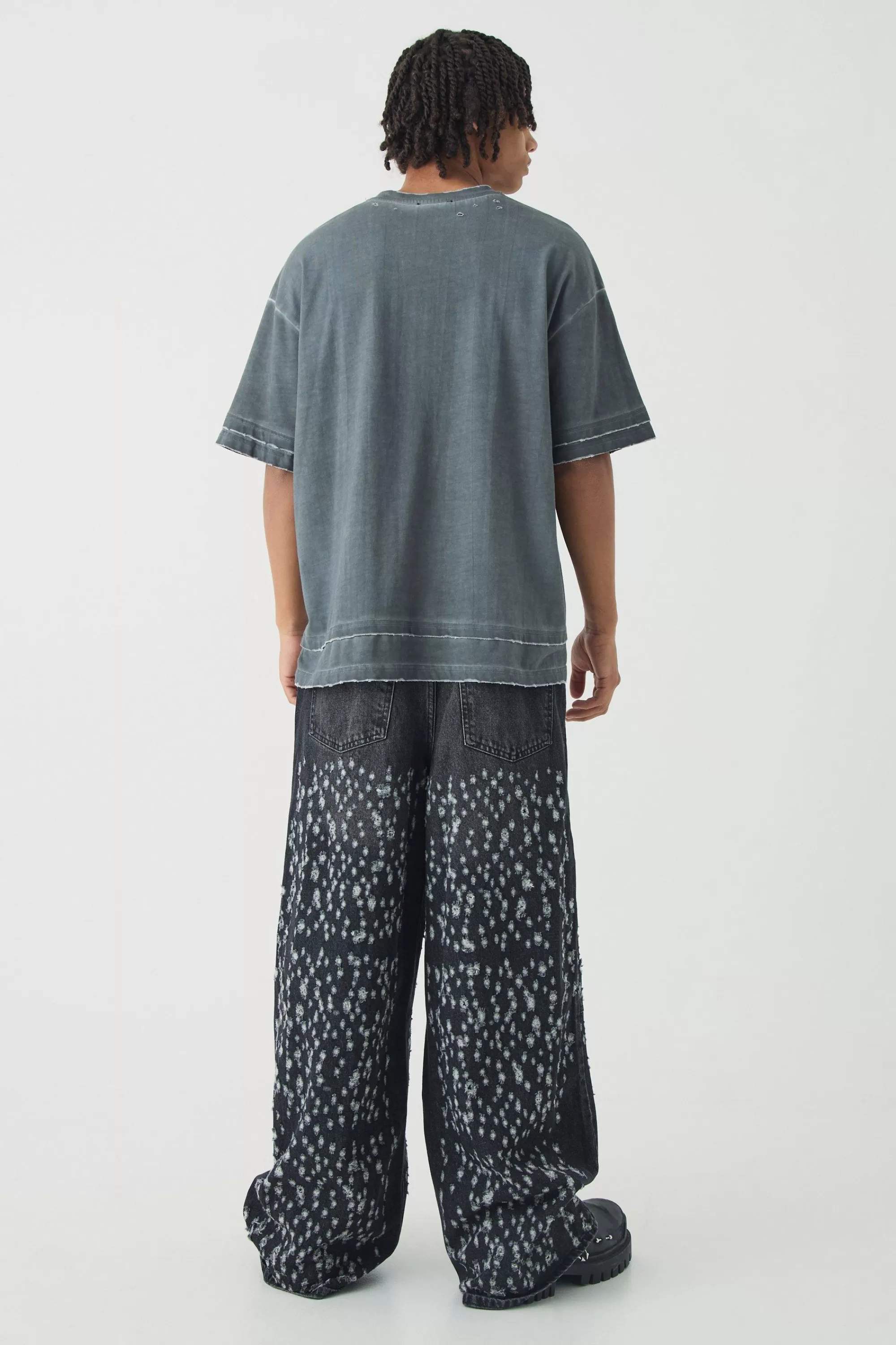 boohooMAN Extreme Baggy Rigid All Over Distressed Jeans | UK