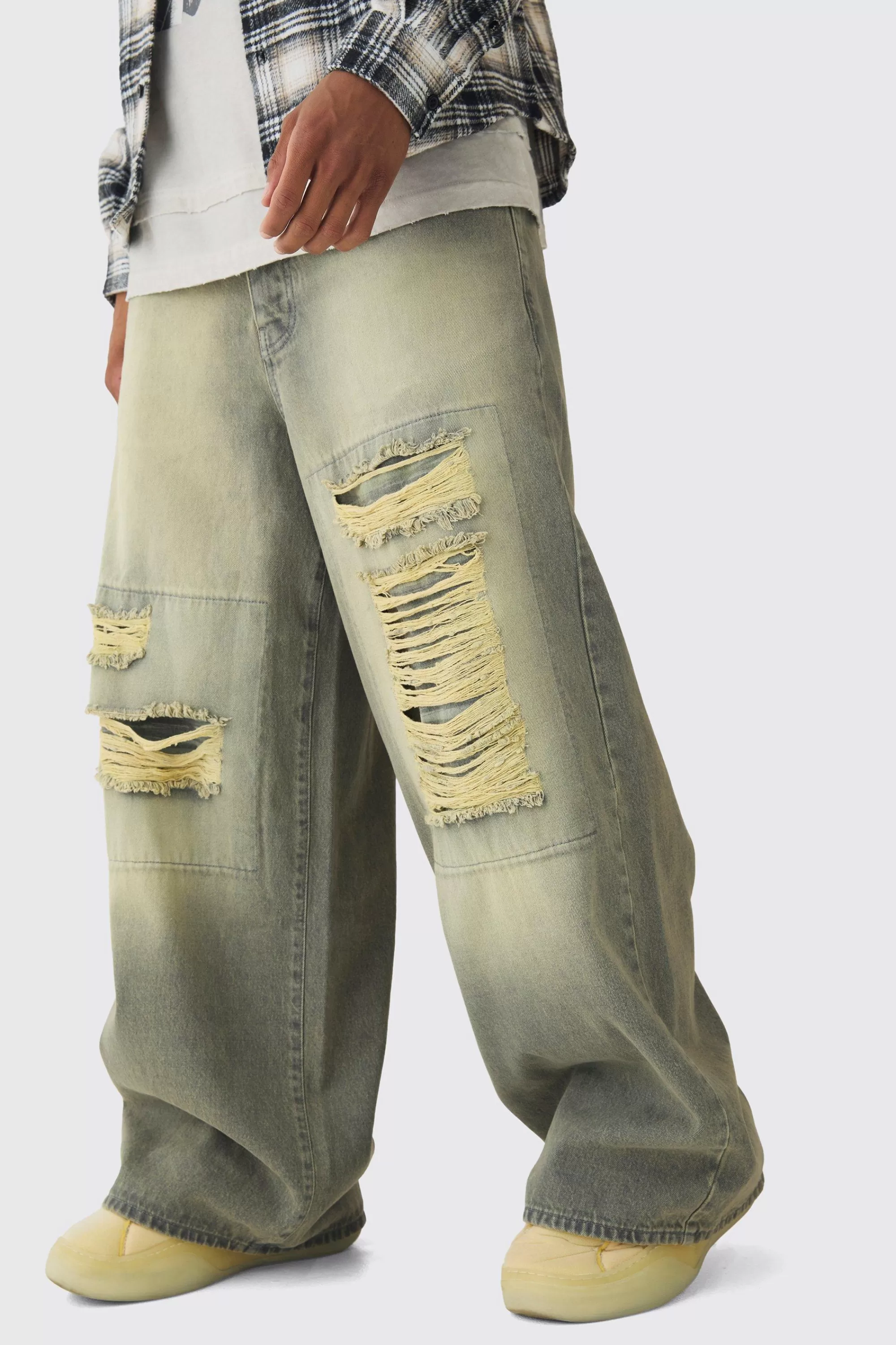 boohooMAN Extreme Baggy Rigid Box Ripped Jeans | UK