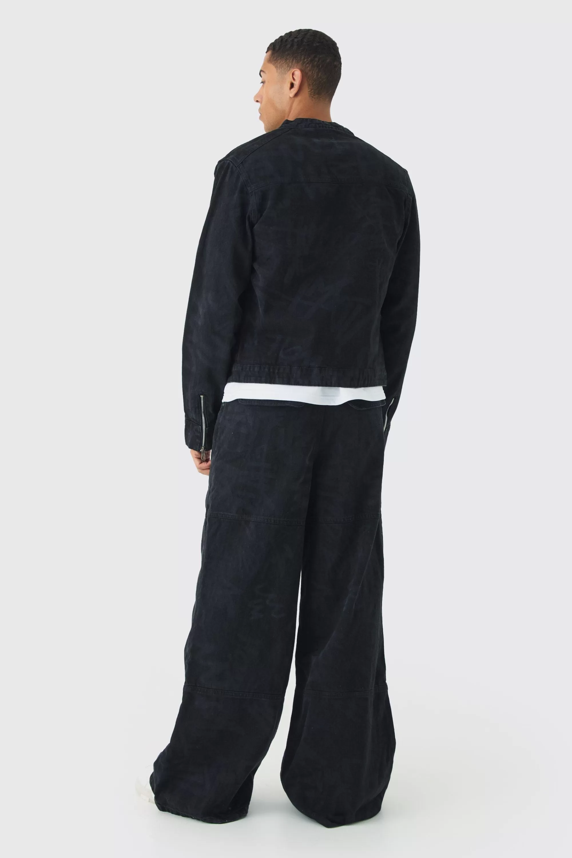 boohooMAN Extreme Baggy Rigid Graffiti Laser Print Jeans | UK