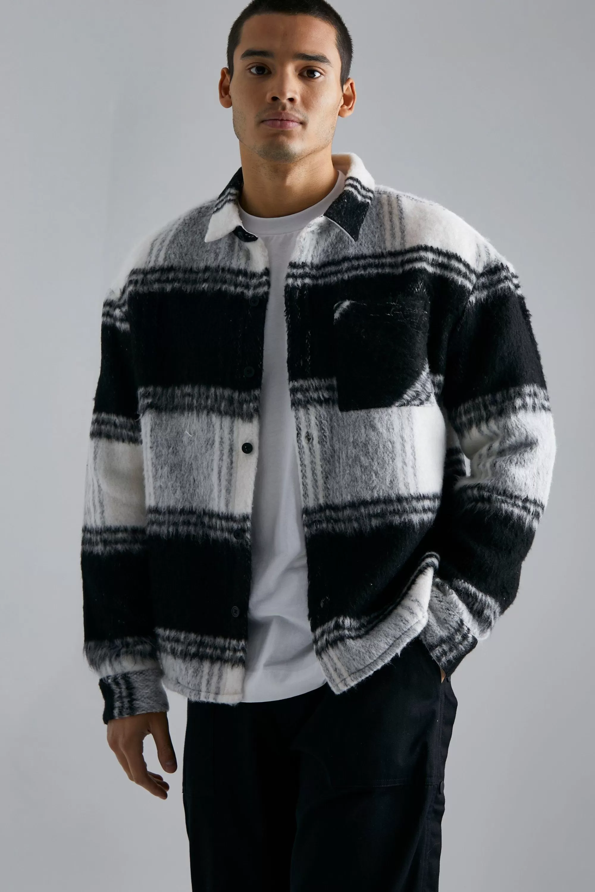 boohooMAN Extreme Heavy Brushed Check Boxy Overshirt | UK