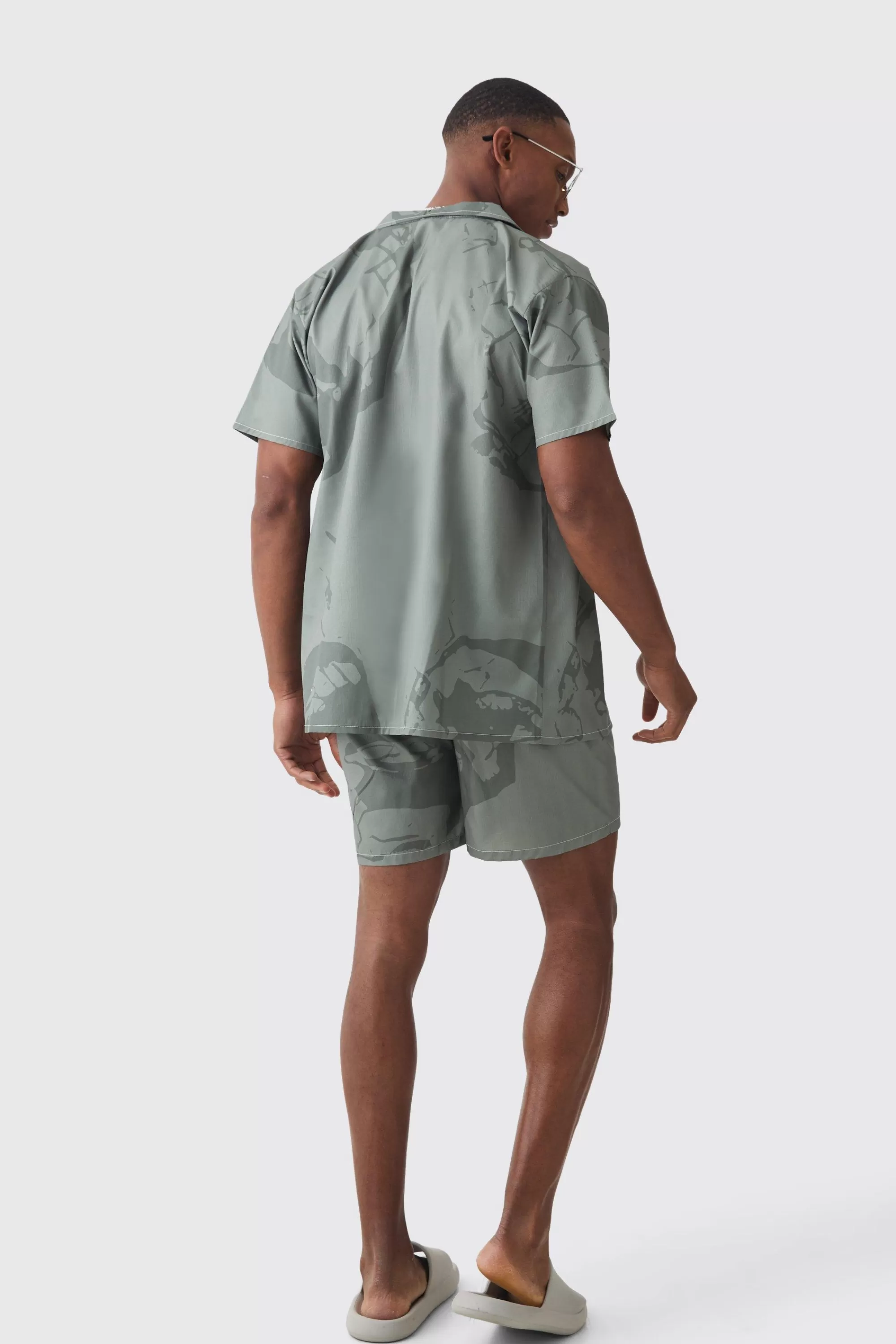 boohooMAN Face Graphic Shirt & Swim Short Set | UK