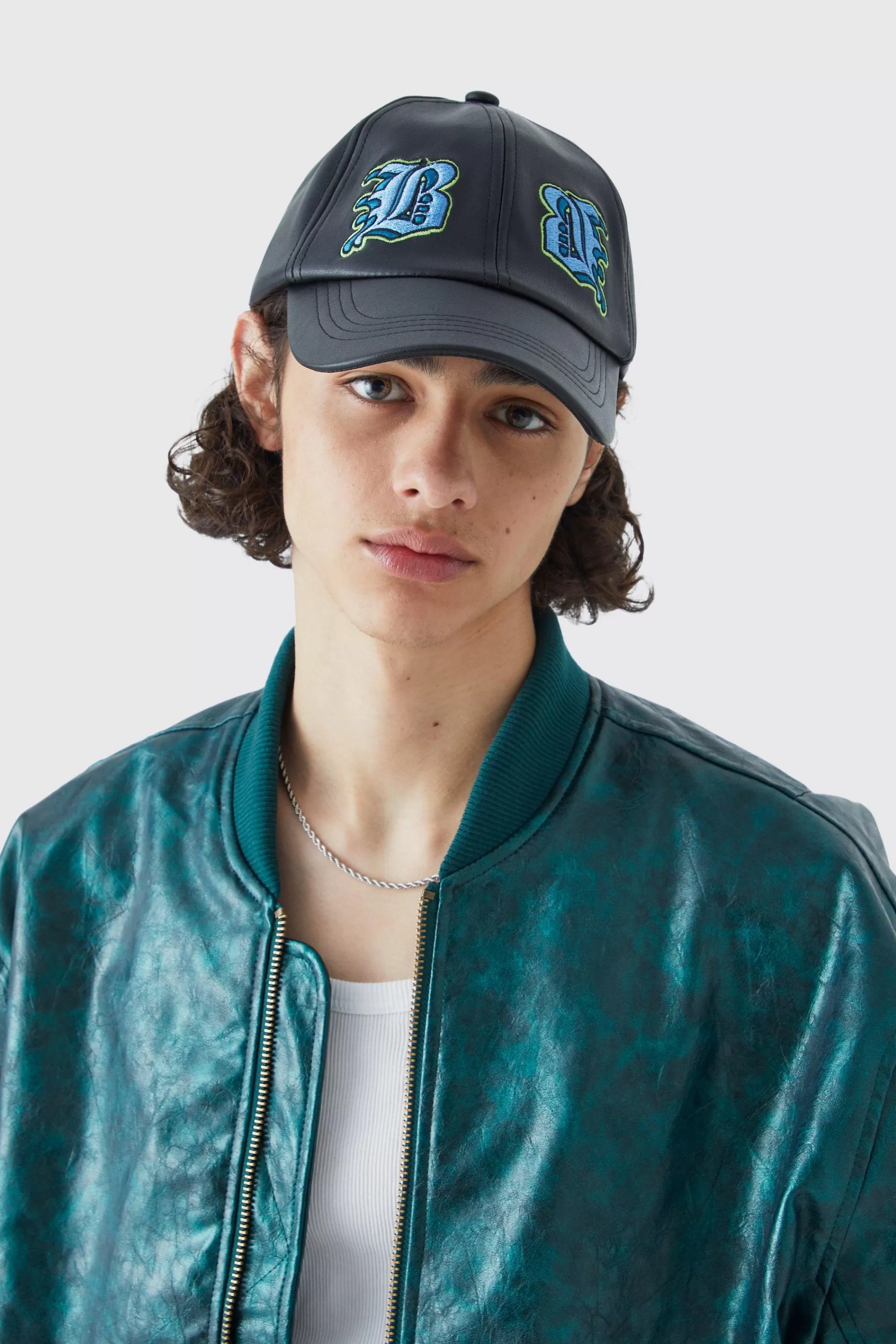 boohooMAN Faux Leather Badge Trucker Cap | UK