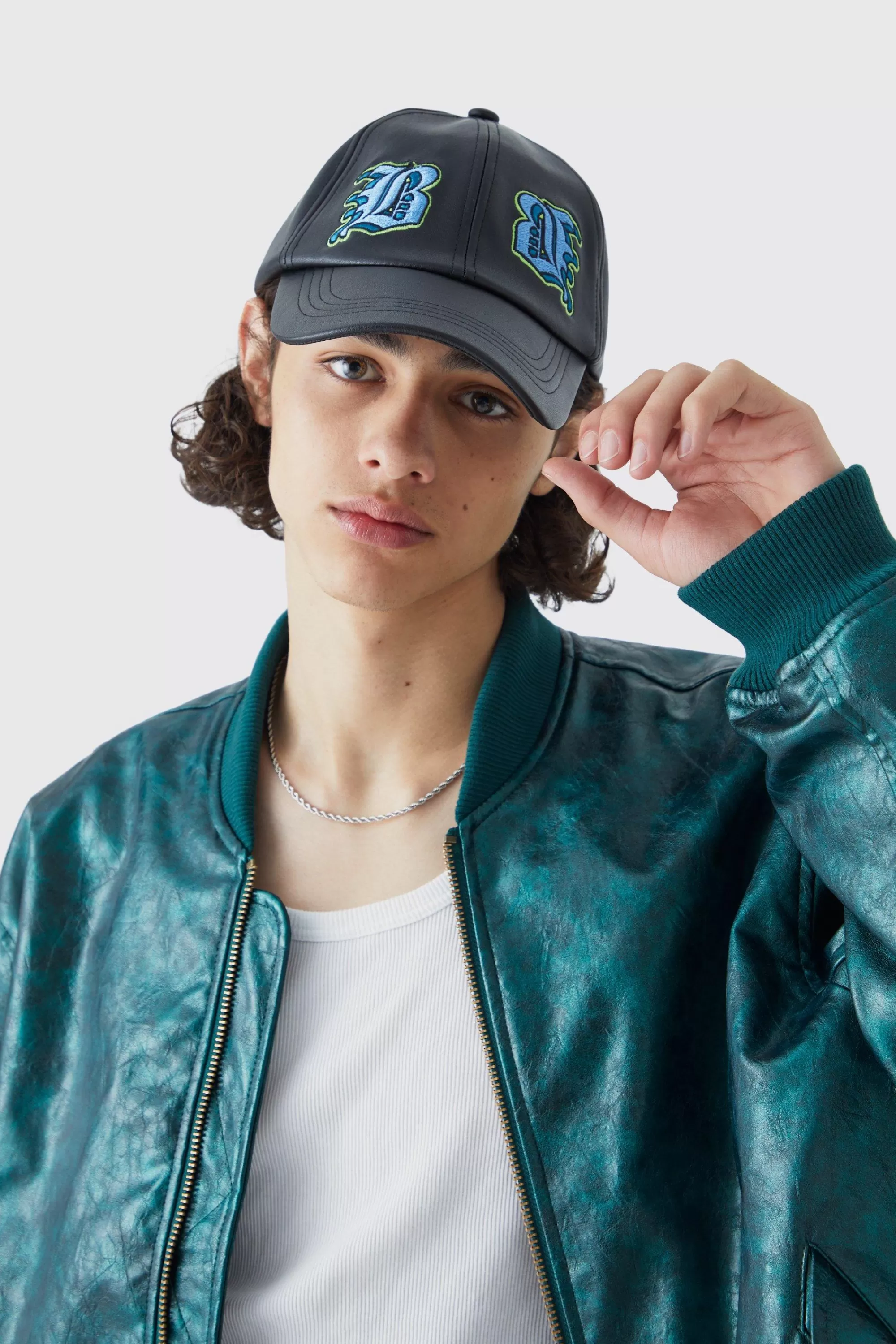 boohooMAN Faux Leather Badge Trucker Cap | UK