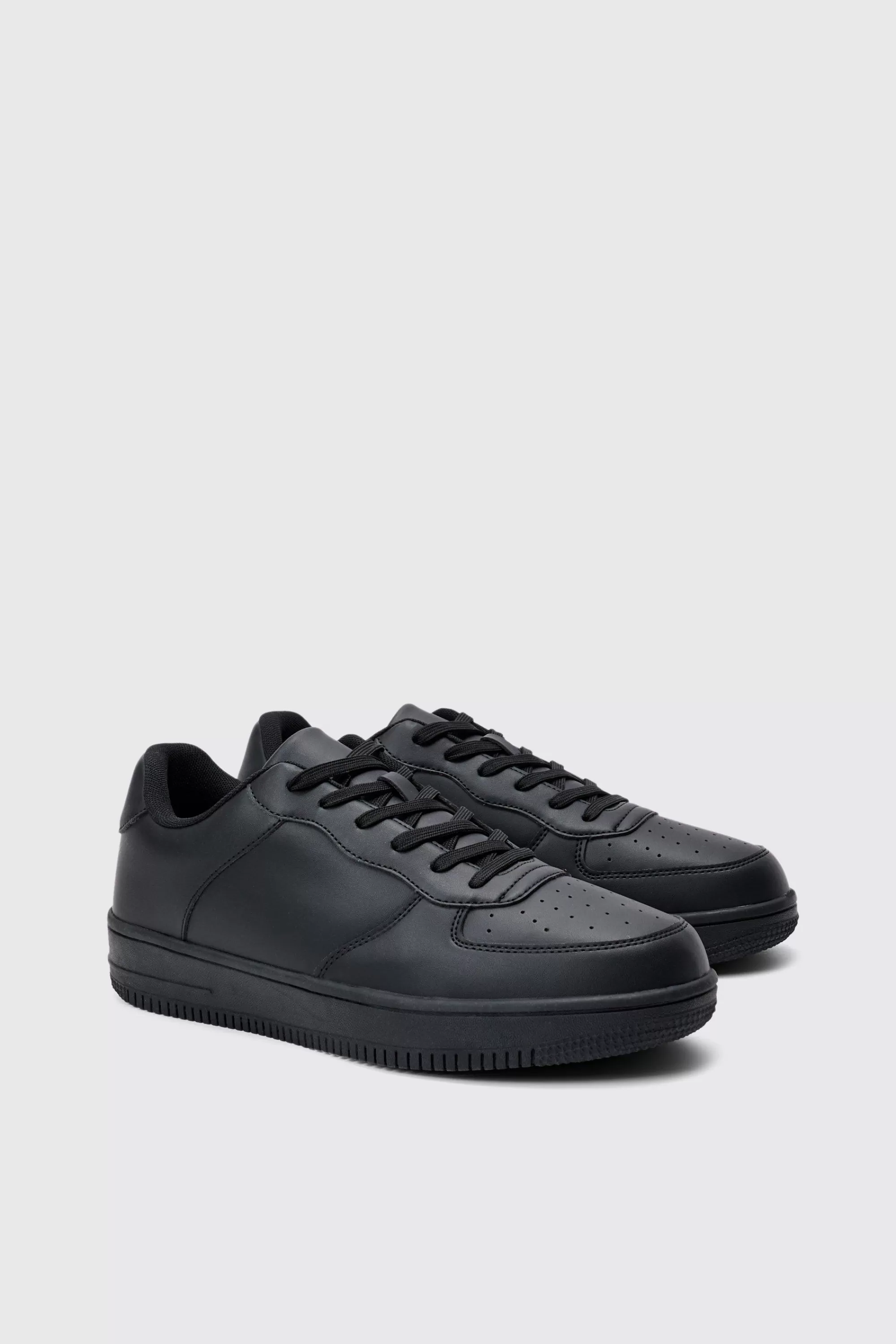 boohooMAN Faux Leather Panel Trainer | UK