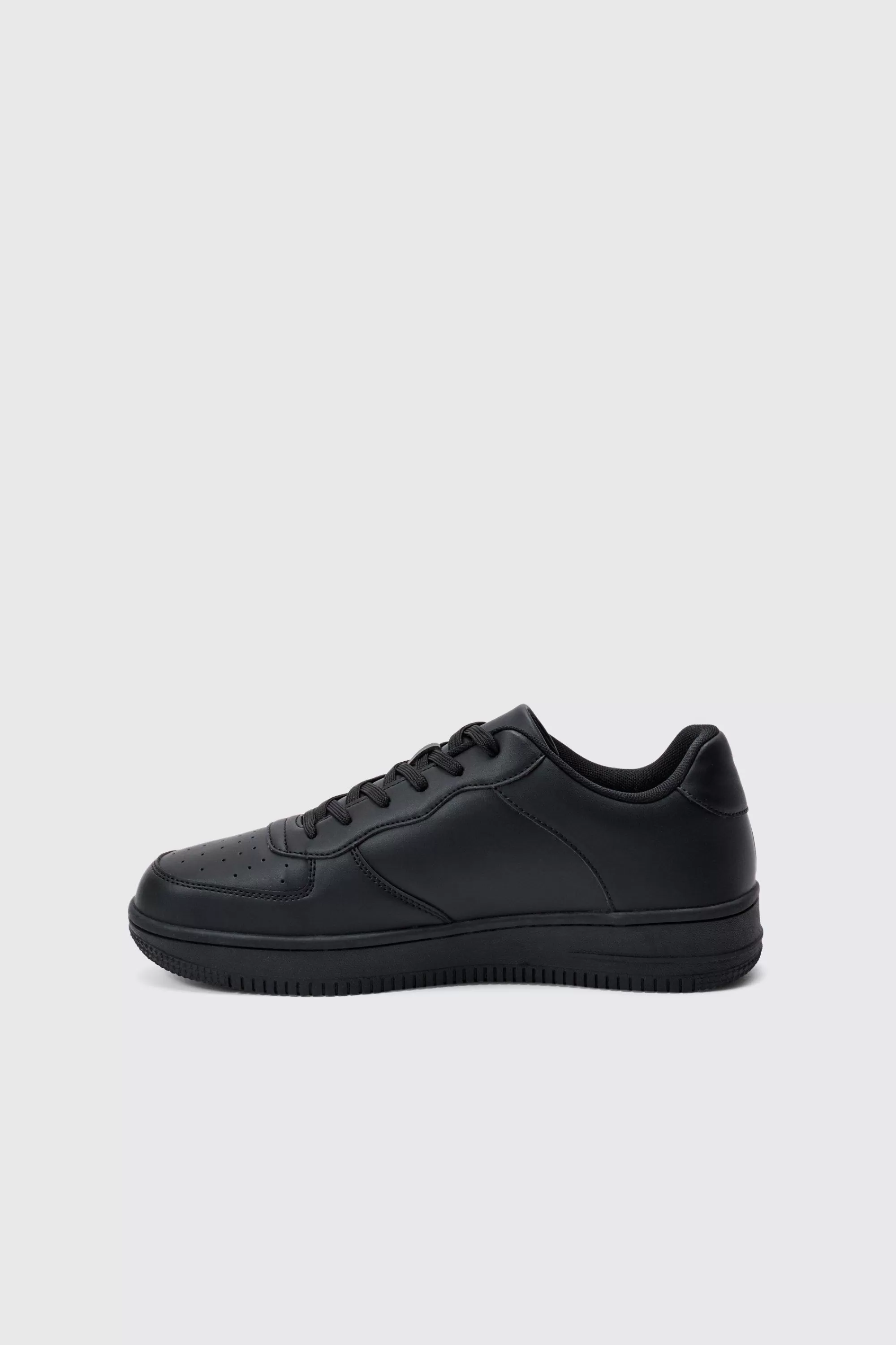 boohooMAN Faux Leather Panel Trainer | UK