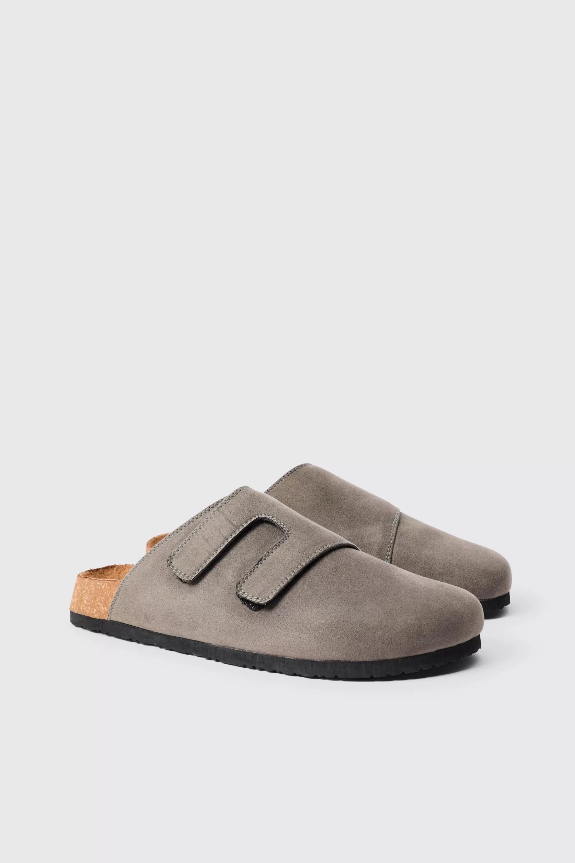 boohooMAN Faux Suede Cross Over Strap Mule In | UK