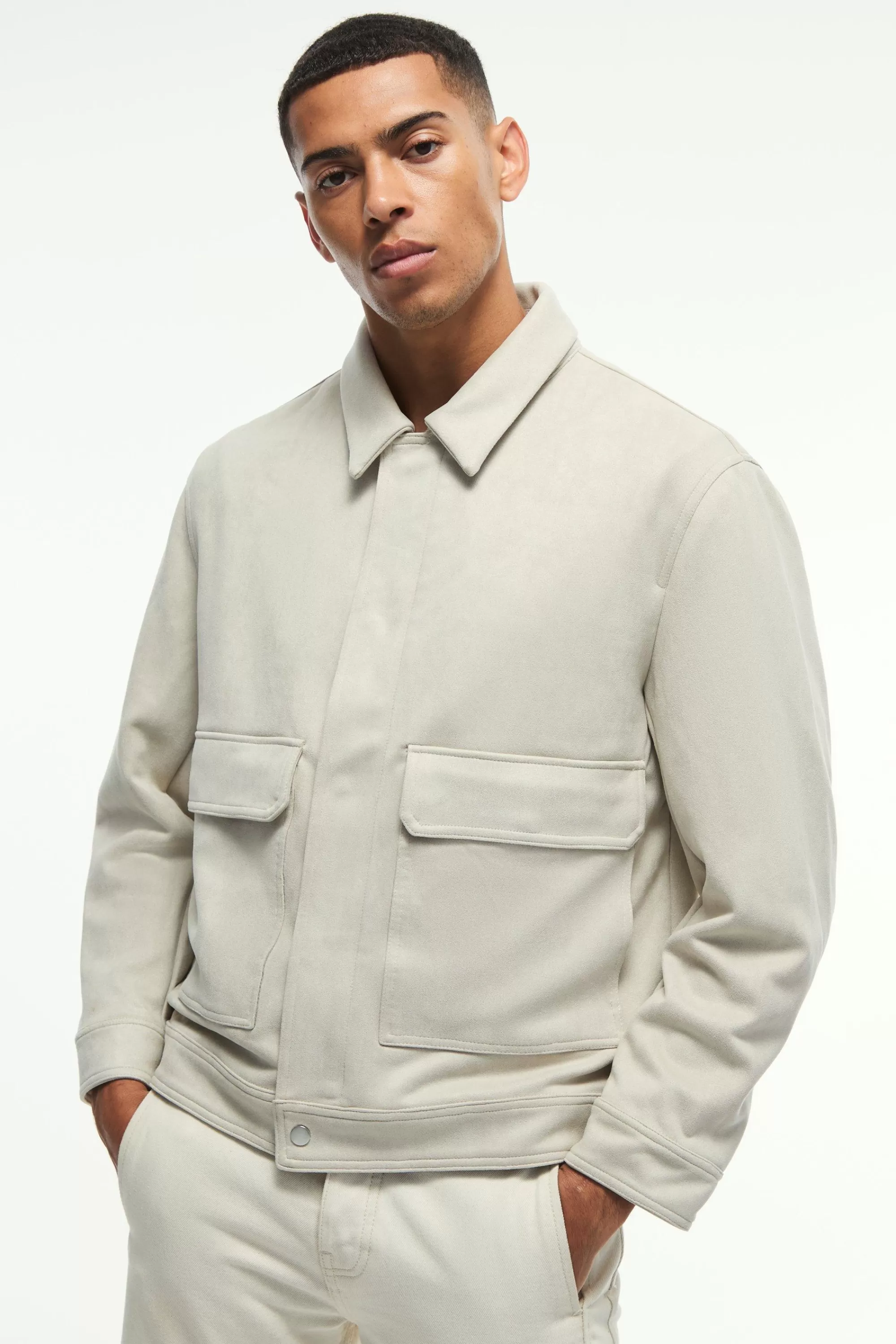 boohooMAN Faux Suede Harrington Jacket In | UK
