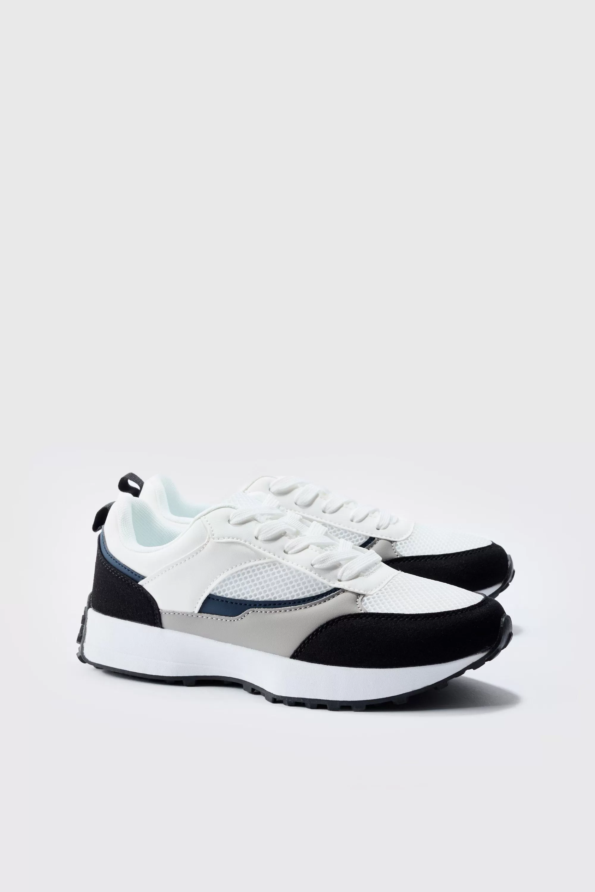 boohooMAN Faux Suede Mesh Trainer | UK